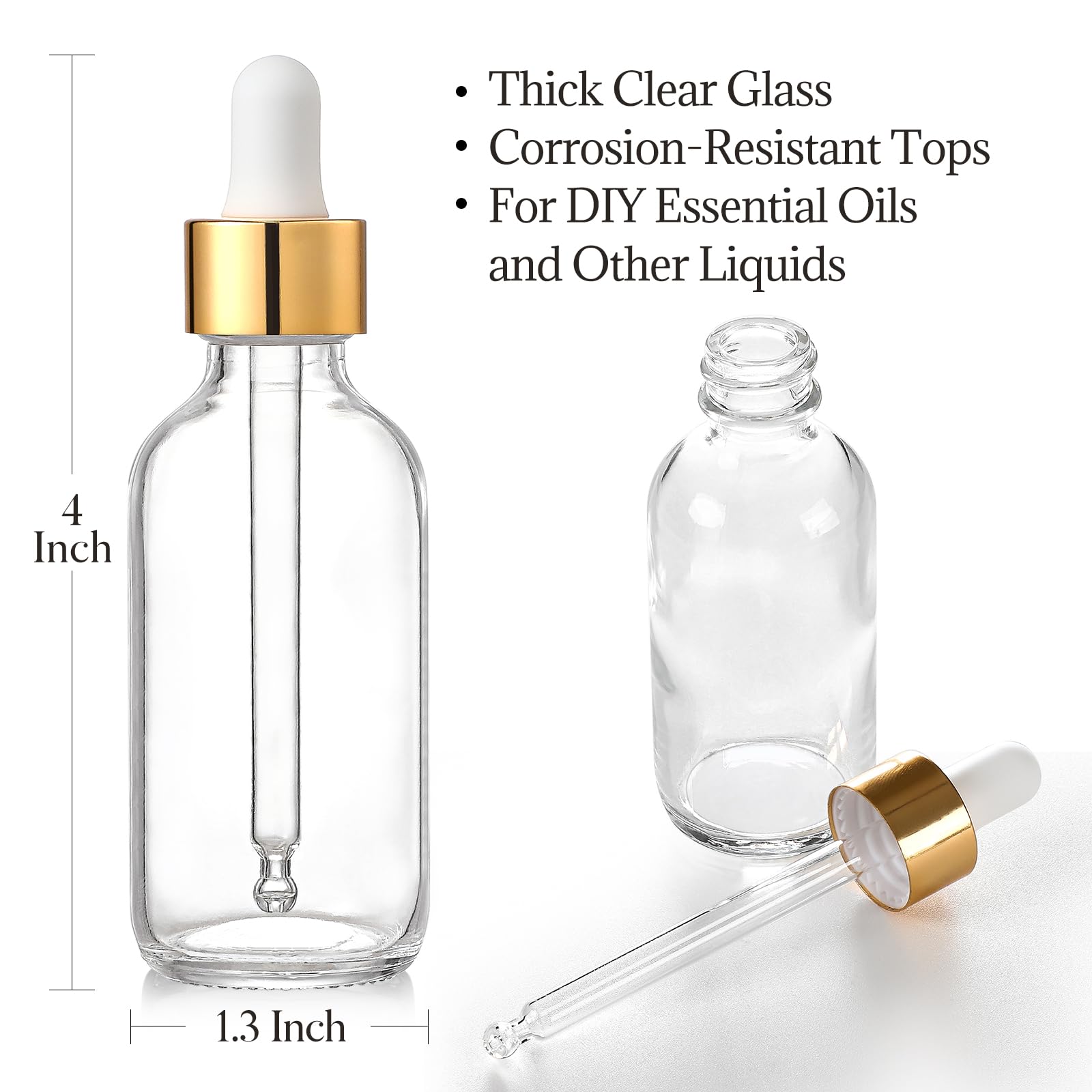 AOZITA 4 Pcs, 1 oz Golden Cap Clear Dropper Bottles (30ml) with 1 Funnel & 4 Labels - Glass Tincture Bottles with Eye Droppers - Leakproof Essential Oil Bottles for Health, Personal Care & Beauty