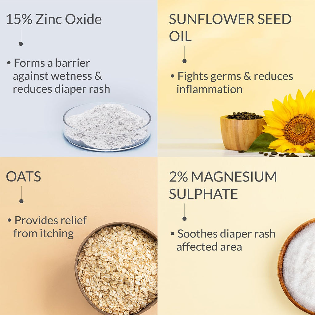 AreoVeda Diaper Rash Cream (50 gm), Suitable for newborns & babies, 15% Zinc Oxide, Prevents & Soothes Rashes from Day 1, Relieves Itchiness & Discomfort