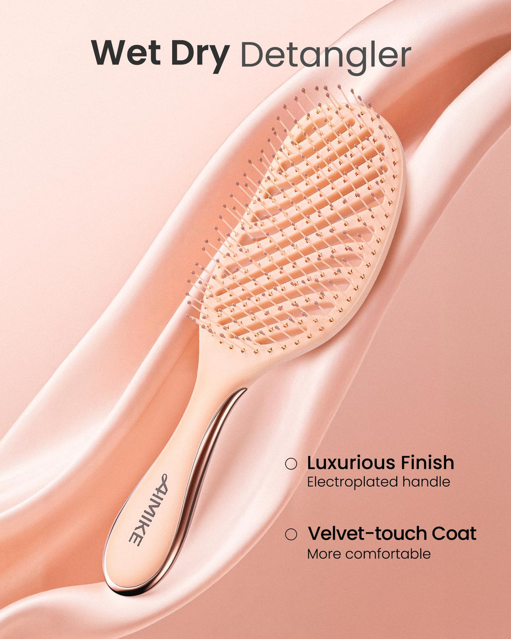 AIMIKE Detangling Brush, Wet Dry Vented Detangler Brush w/Soft Bristles, Pain-Free Detangle Hairbrush Loosens Stubborn Tangles, Extra Gentle on Sensitive and Fine Hair, for Women & Kids
