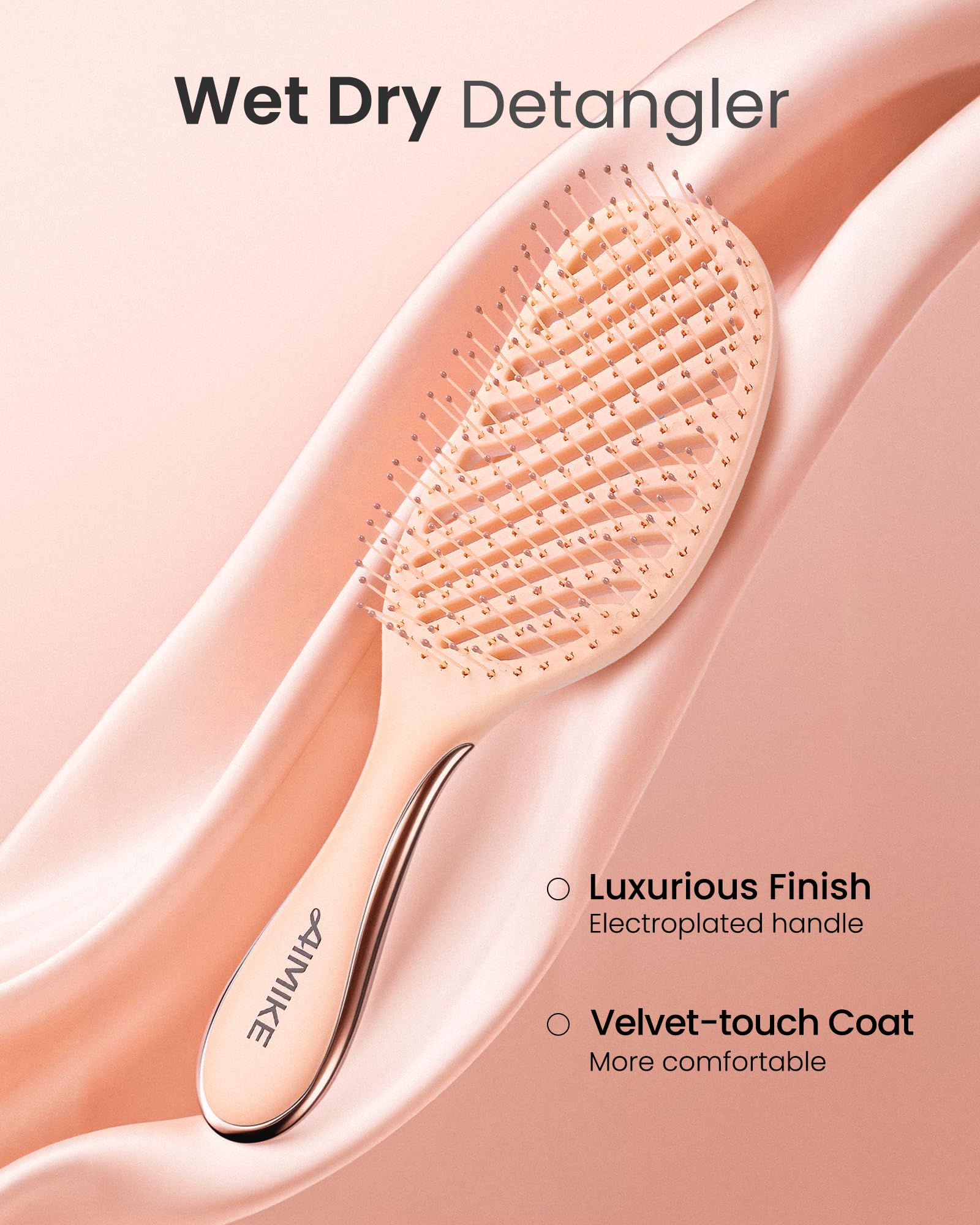 AIMIKE Detangling Brush, Wet Dry Vented Detangler Brush w/Soft Bristles, Pain-Free Detangle Hairbrush Loosens Stubborn Tangles, Extra Gentle on Sensitive and Fine Hair, for Women & Kids