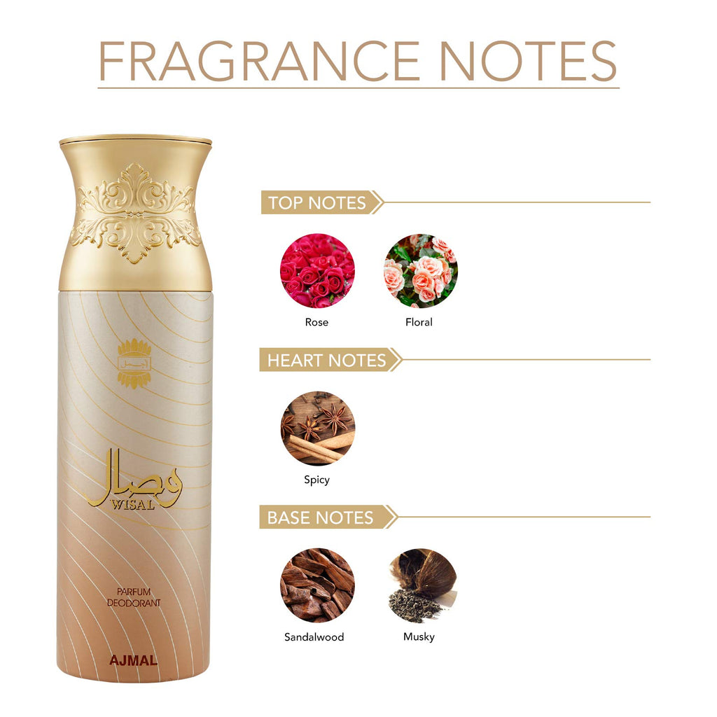 Ajmal Wisal Dhahab & Wisal Deodorant Spray Gift For Men & Women (200 ml, Pack of 2)