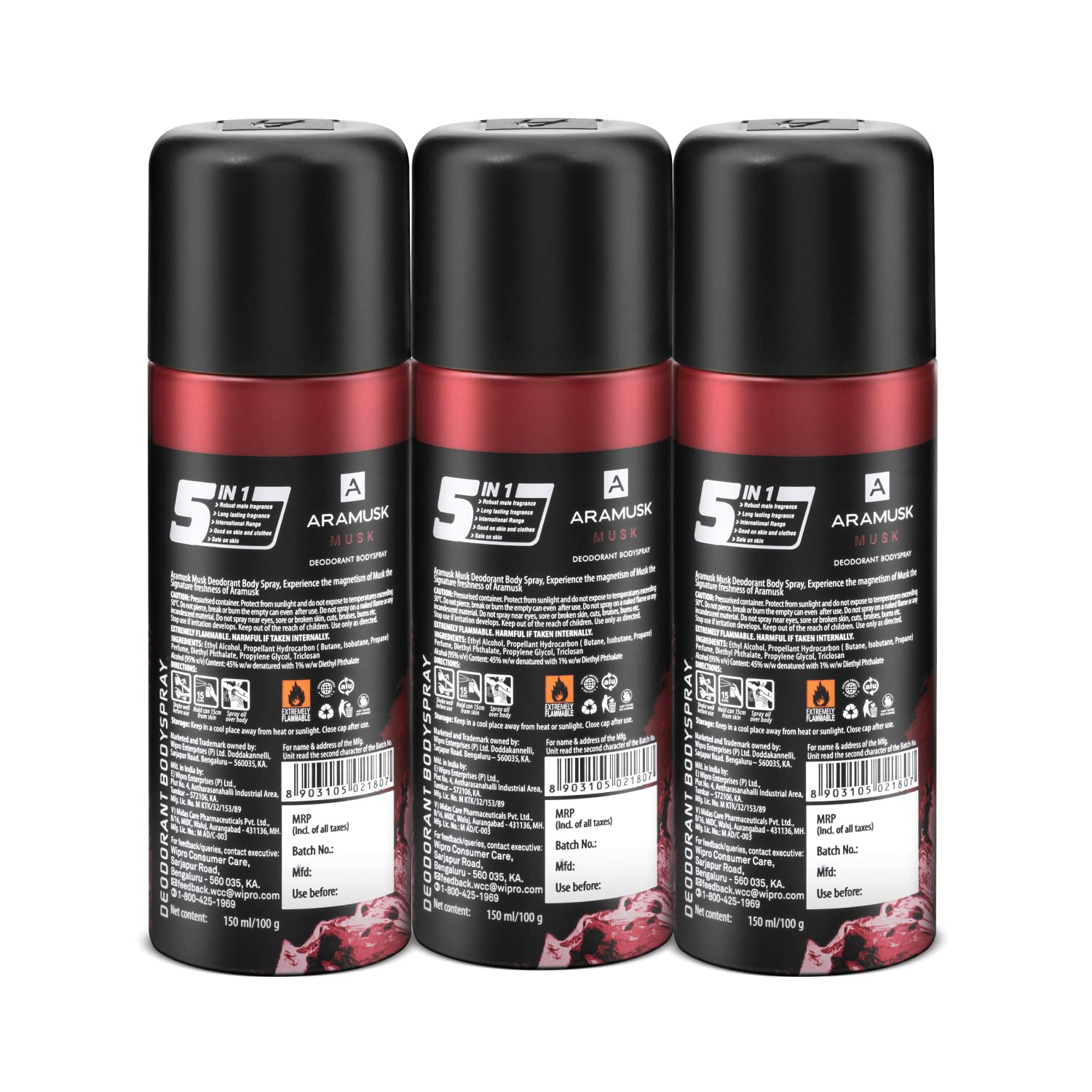 Aramusk Musk Deodorant for Men| Everyday Wear Body Spray for Men| Long Lasting Fragrance| 150ml (Pack of 3)