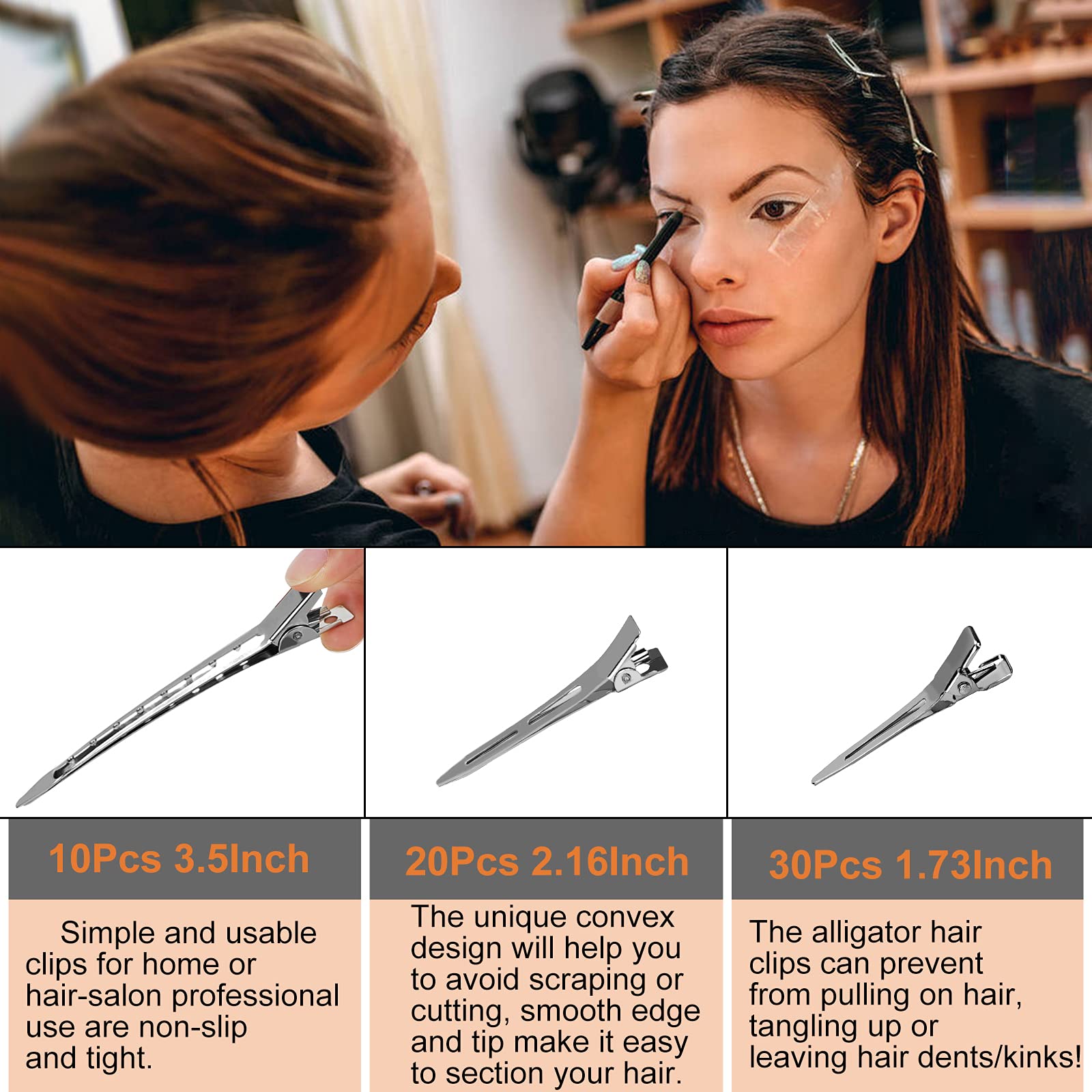 60Pcs Metal Styling Duck Billed Hair Clips, Silver Alligator Roller Clips for Women's Long Hair Styling Sectioning and Pin Curls, Bow DIY, with Case