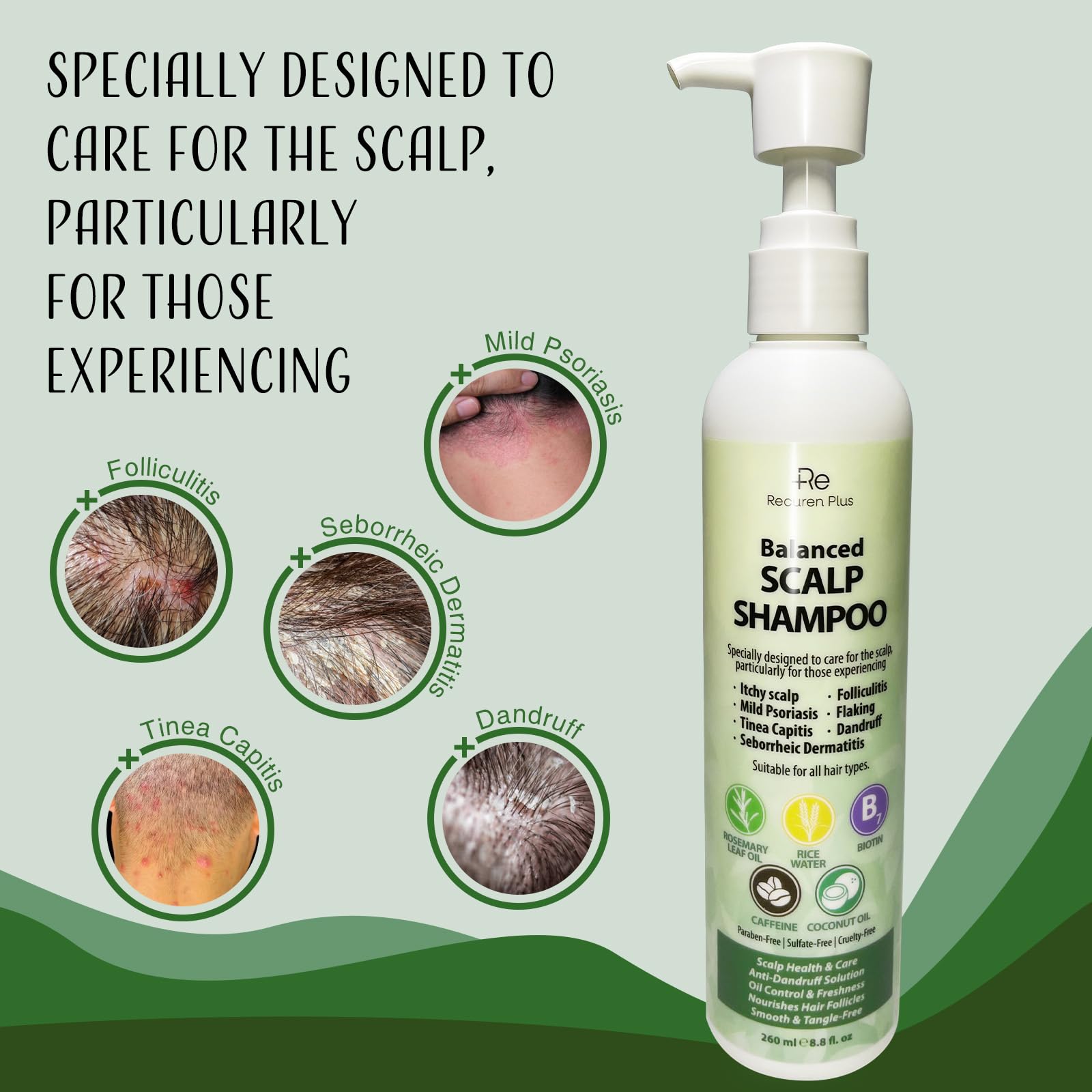 Antifungal Shampoo for Folliculitis and Seborrheic Dermatitis: Scalp Psoriasis Treatment, Dandruff & Itchy Scalp Relief with Salicylic Acid, Piroctone Olamine, Rosemary & Coconut Oil 8.8 fl.oz