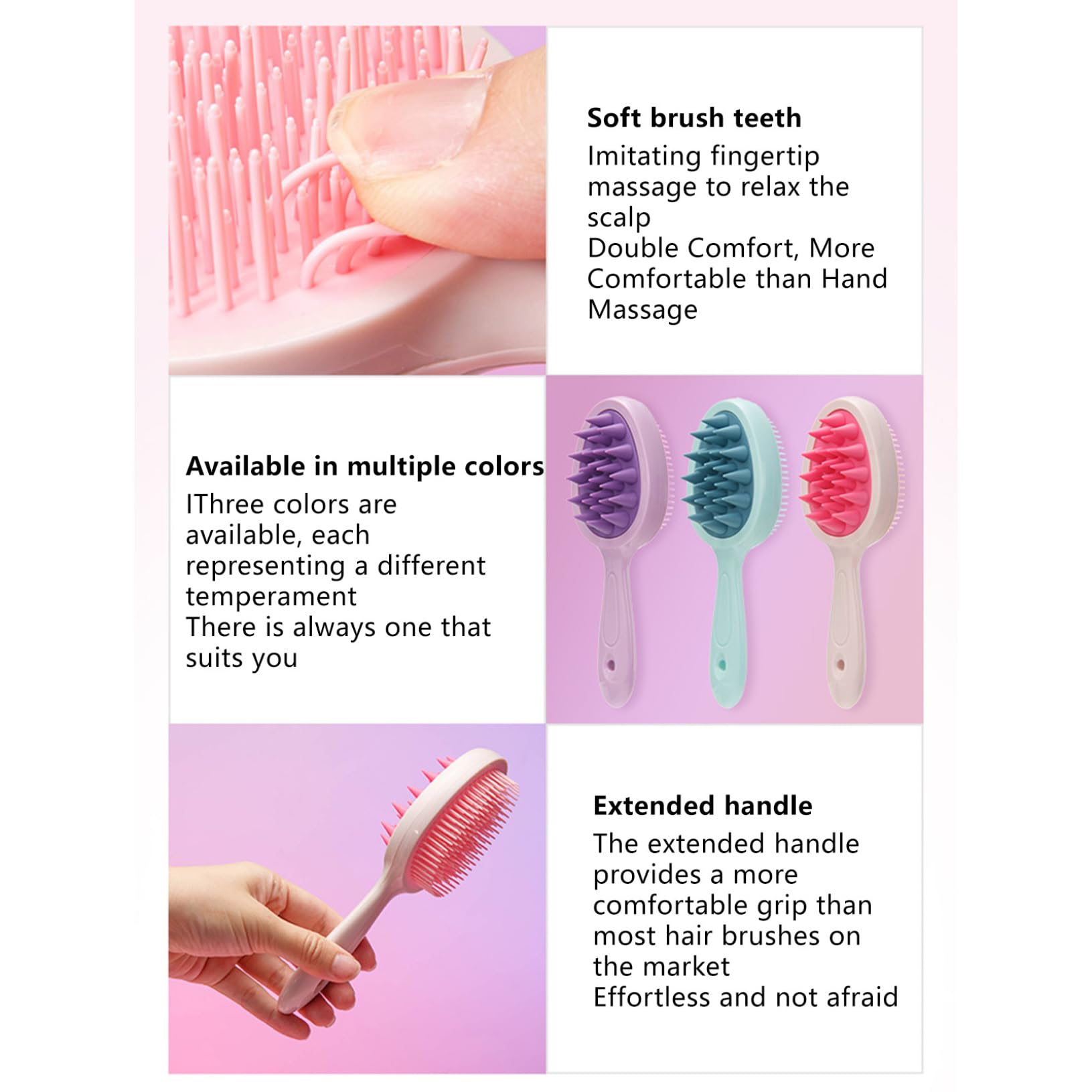 ACSUSS Double Sided Hair Brush for Women and Men Gentle Detangling Comb for Wet and Dry Hair Styling Tool with Massage Bristles Smooth All Hair Types Pink One Size