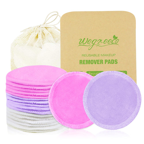 16 Pack Wegreeco Bamboo Makeup Remover Pads with Laundry Bag - Chemical free, Reusable Soft Facial and Skin Care Wash Cloth Pads(Bamboo Velour, Bright Color)