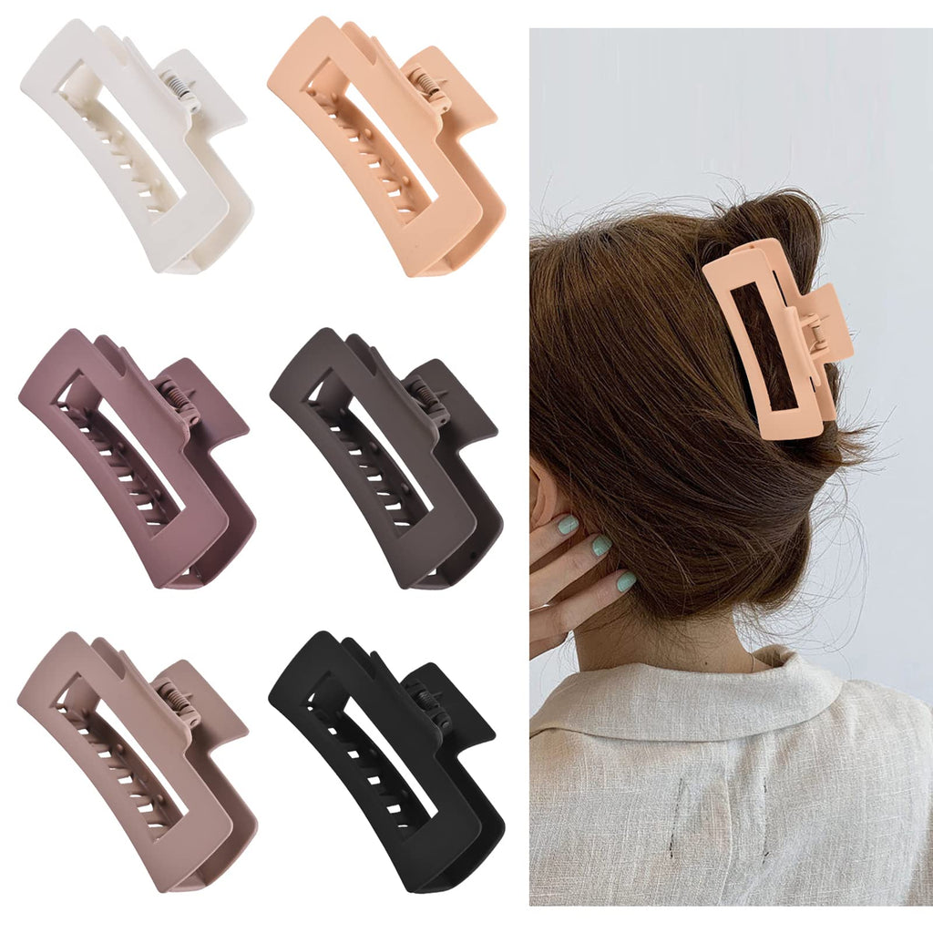 12 Pcs Rectangle Hair Clips, Hair Accessories for Women and Girls, Including 6 Pcs 4 Inch Large Claw Clips for ThickHair and 6 Pcs 2 inch Small Claw Clips for ThinHair (Neutral)