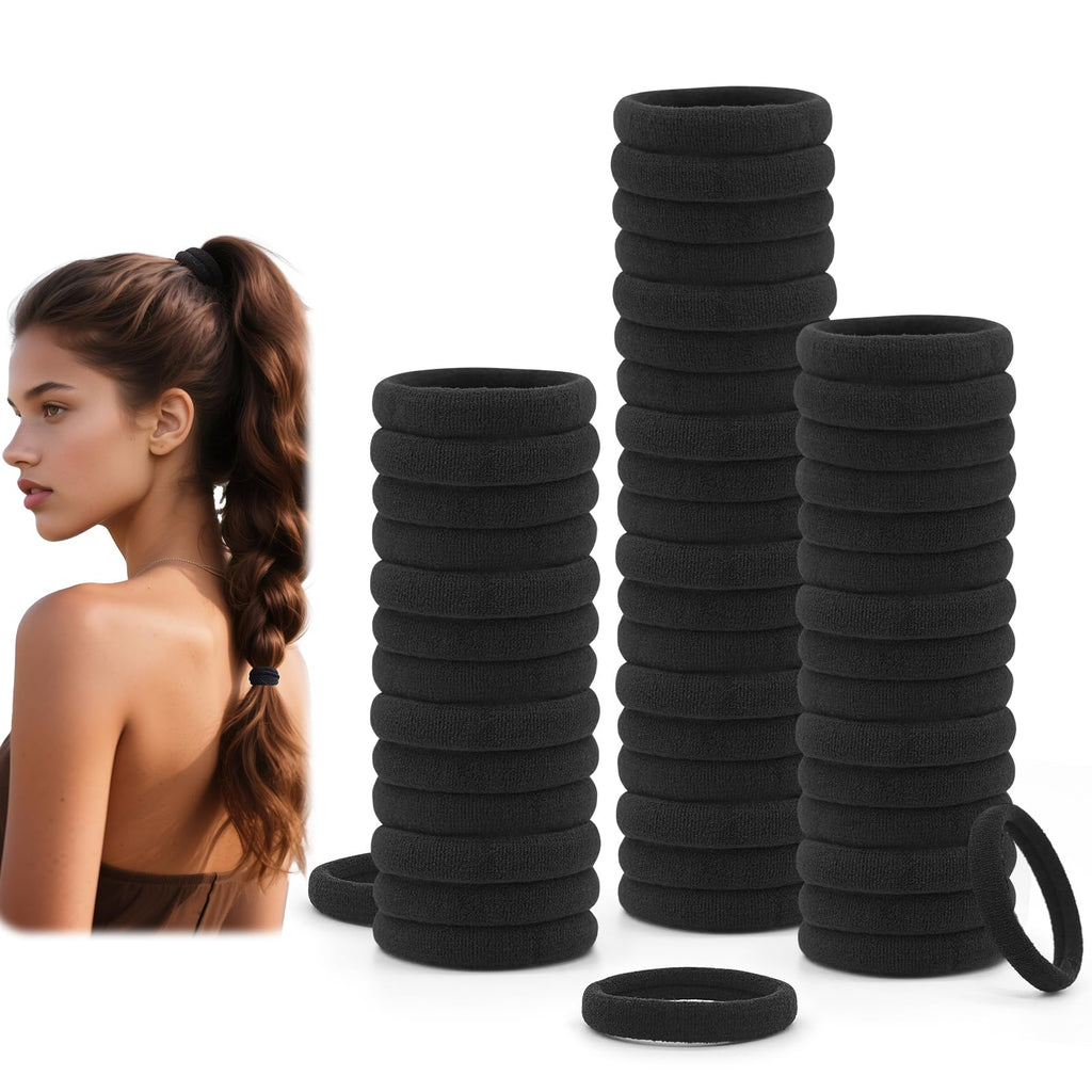 50 Pack Dreamlover Seamless Thick Cotton Hair Rubber Bands, Elastic Durable Ponytail Holders Hair Ties, Ponytail Buns Headbands, No Crease And Damage Hair Accessories For Kids, Girls And Women (Black)