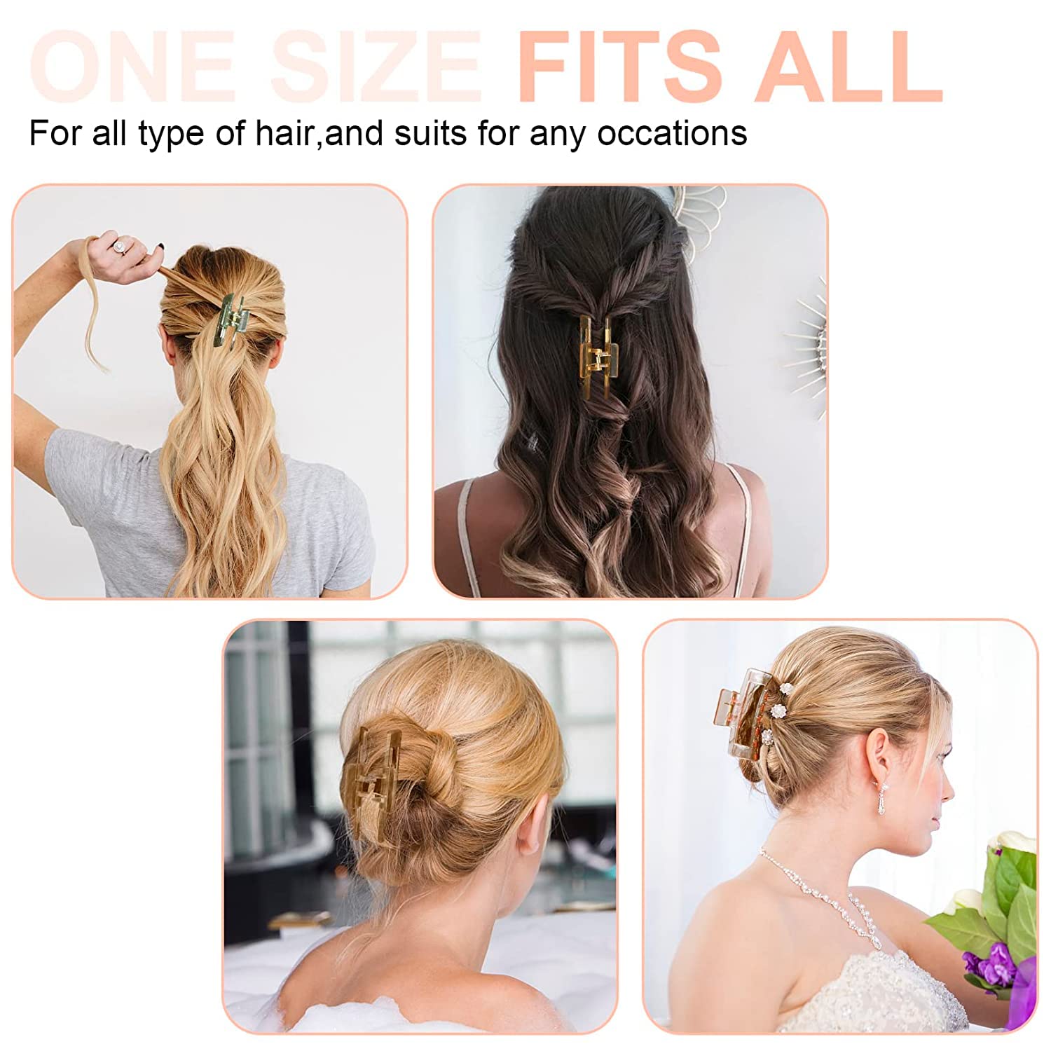 ANNACREATIONS 6 Pcs Korean Style Plastic Large Hair Claw Clips Non-Slip Strong Hold Jaw clip for Thick Thin Multicolor Hair Clutches Hair Accessories for Women & Girls