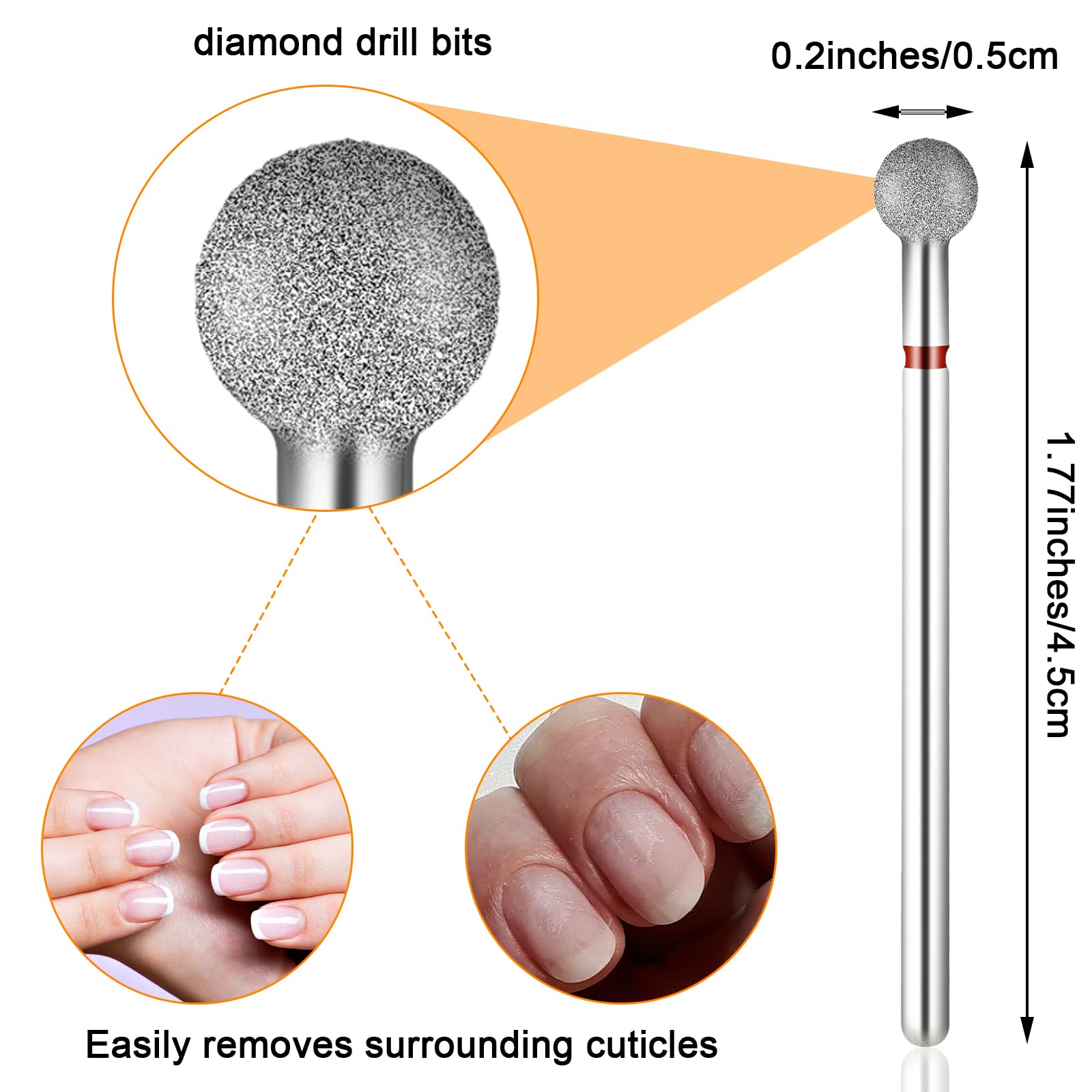 5PCS Nail Drill Bits, Silver Metal Ball Head Grinding Head Accessory Manicure Drill Set for Cuticle Clean, Nail Beauty, Polishing Care, Fits 3/32'' Shank Machines