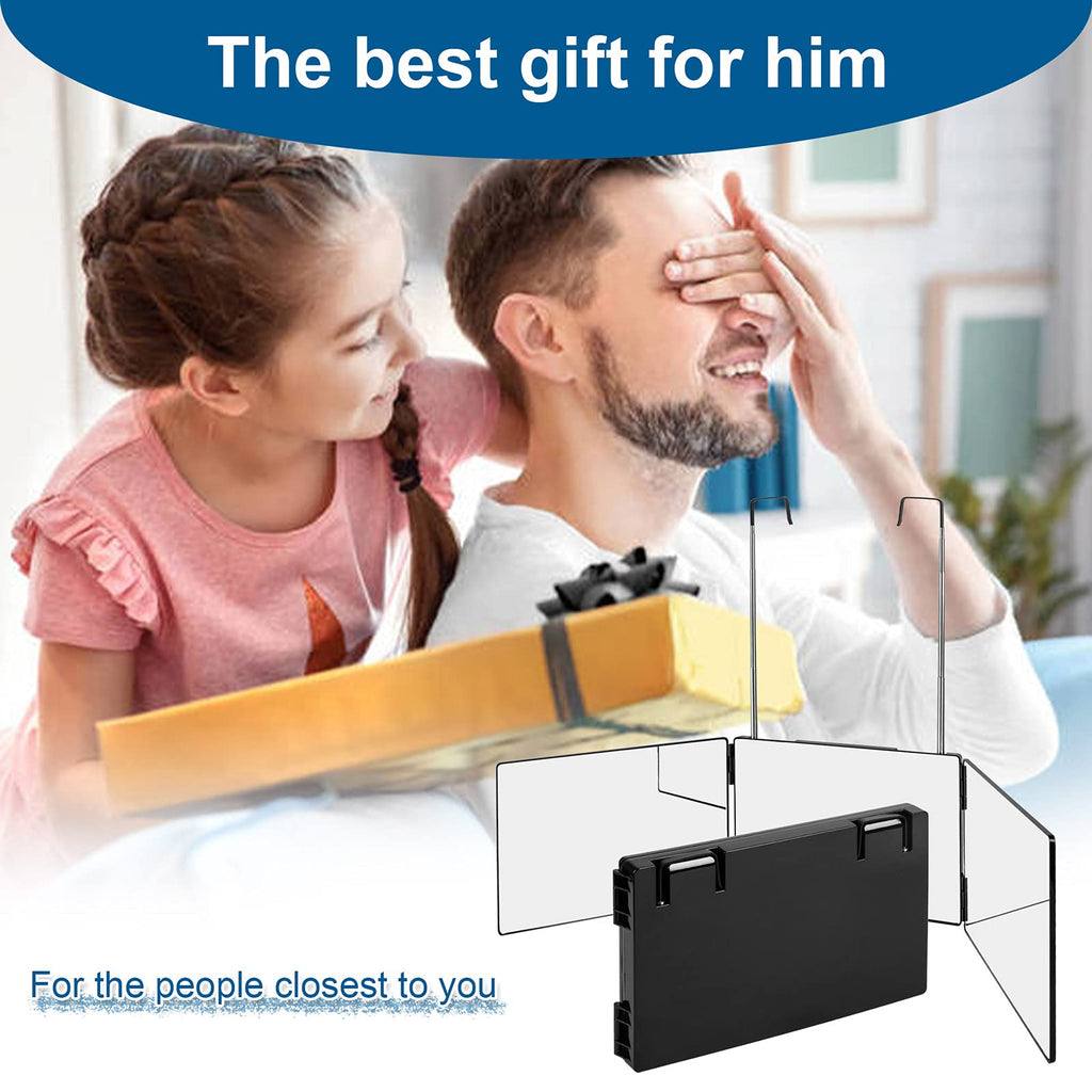 3 Way Mirror for Self Hair Cutting System,360 Haircuts Mirror Men for Barber to Use Tools ,to See The Back of Head ,with Portable Height Adjustable Telescoping Hooks Tri Fold Mirror