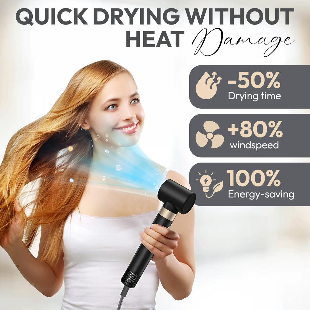 8 in 1 Hair Styler, Hair Styling Tools with 3 Heat Settings, Detachable Blow Dryer, Hot Air Curler Multi Styler Brush Set, Brush Curling Wrap Straight Curl Dry Volumiz Smooth – Black & Gold