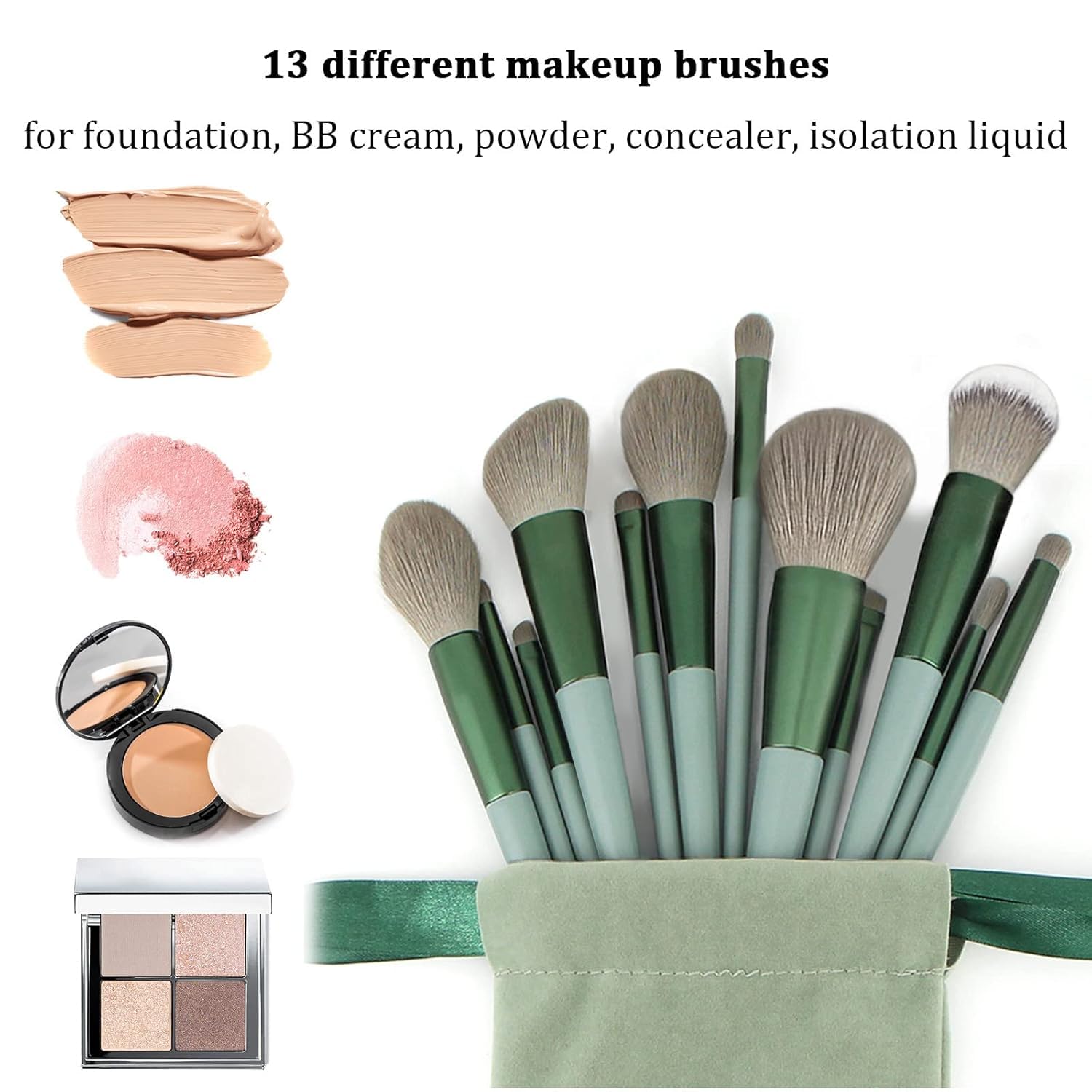 23 Pcs Makeup Brush Kit, Foundation Brush Eyeshadow Brush, Makeup Sponge Puff Set, Makeup Remover Pads (Green, 23 Piece Set) (23 set)