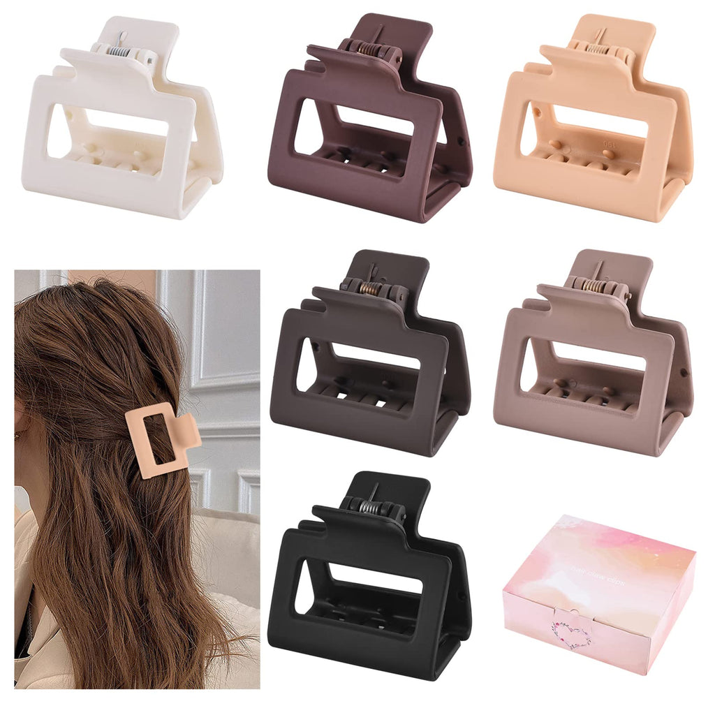 12 Pcs Rectangle Hair Clips, Hair Accessories for Women and Girls, Including 6 Pcs 4 Inch Large Claw Clips for ThickHair and 6 Pcs 2 inch Small Claw Clips for ThinHair (Neutral)