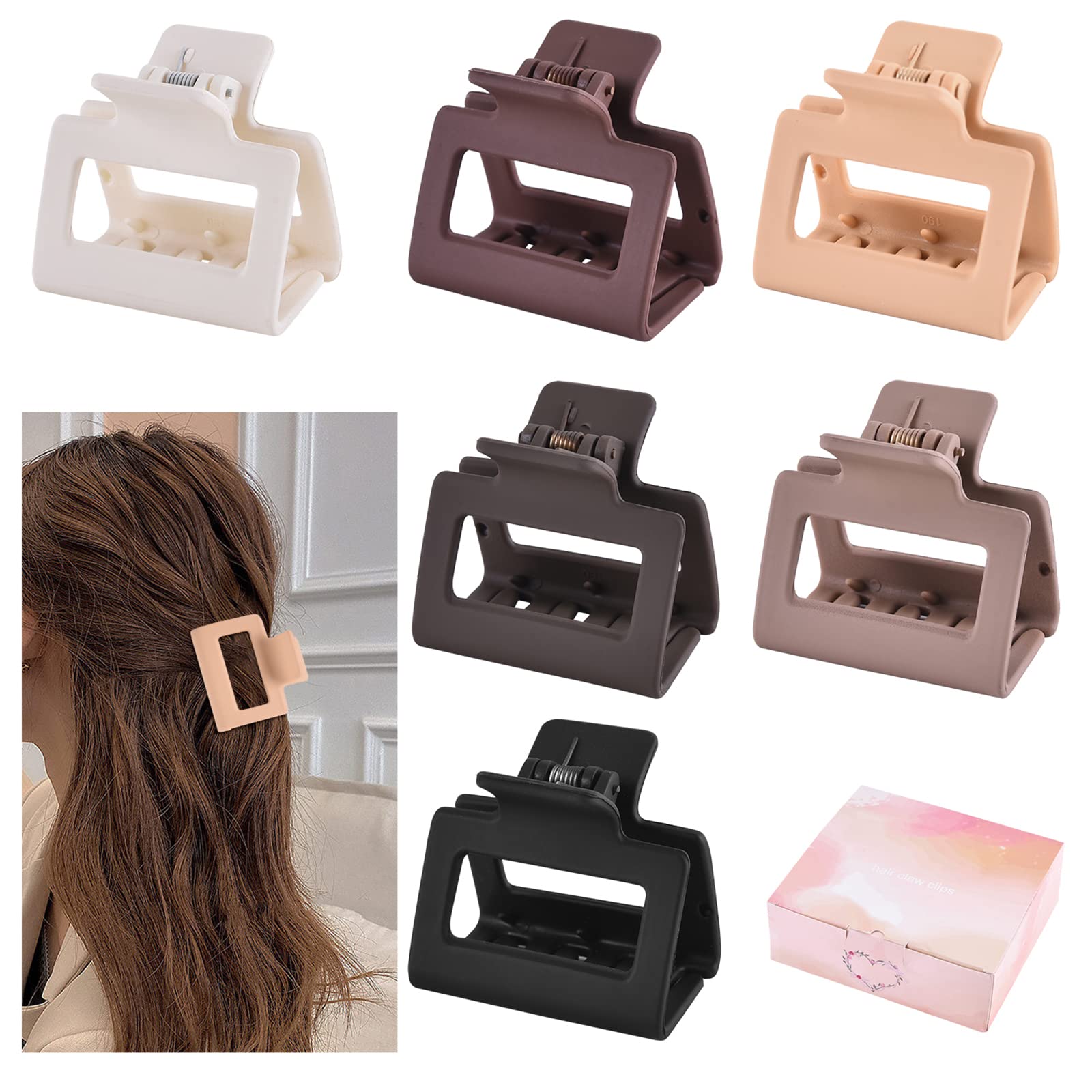 12 Pcs Rectangle Hair Clips, Hair Accessories for Women and Girls, Including 6 Pcs 4 Inch Large Claw Clips for ThickHair and 6 Pcs 2 inch Small Claw Clips for ThinHair (Neutral)