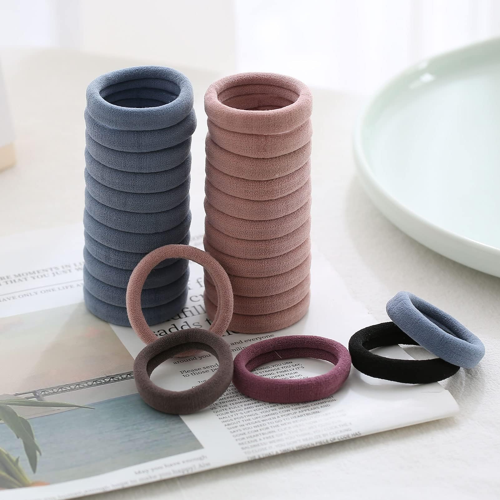 100 Pcs Thick Seamless Brown Hair Ties, Ponytail Holders Hair Accessories No Damage for Thick Hair (Natural Colors)