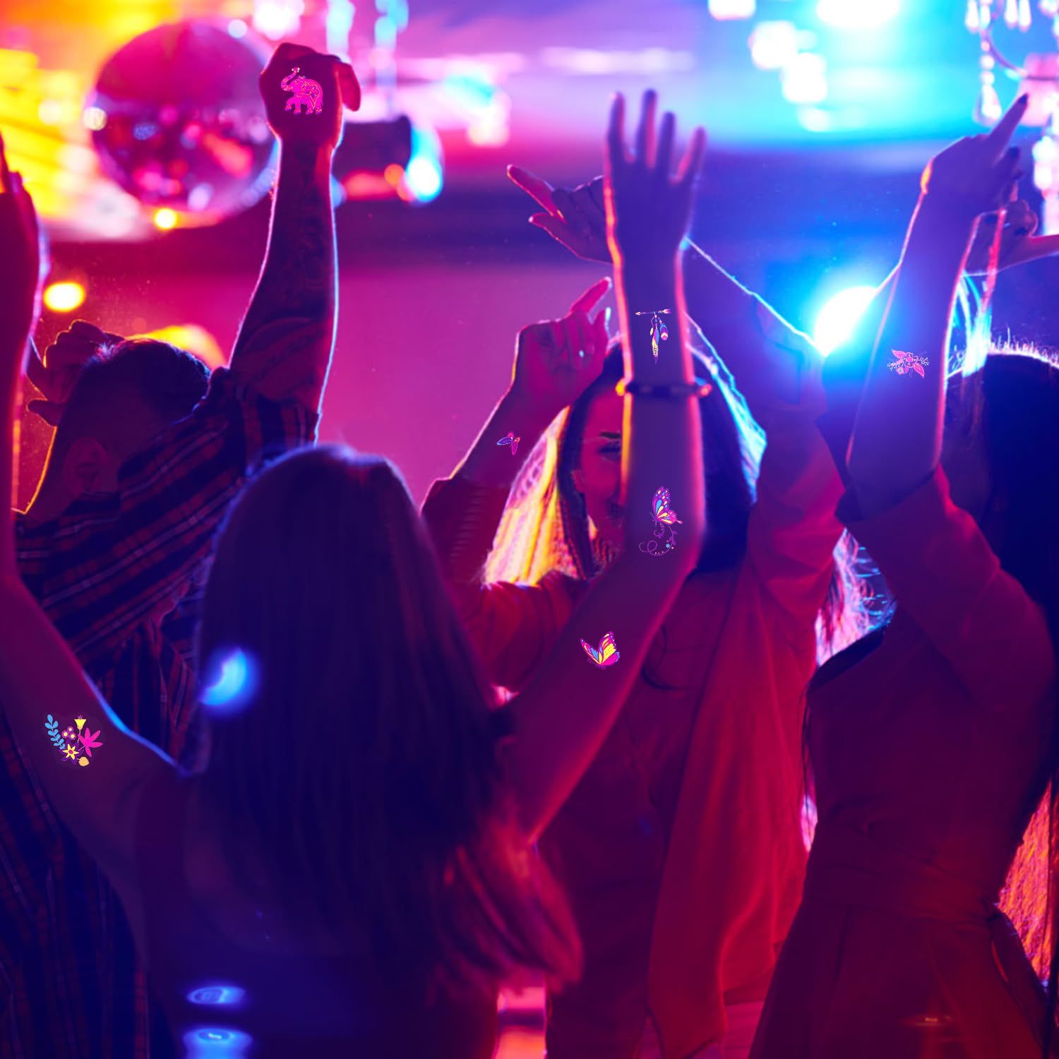 20sheets Butterfly UV Reactive Glow temporary tattoos, Neon UV Blacklight Reactive Cute Tattoos Stickers, Flower Waterproof Party Supplies Decoration, Party Favors, Gift