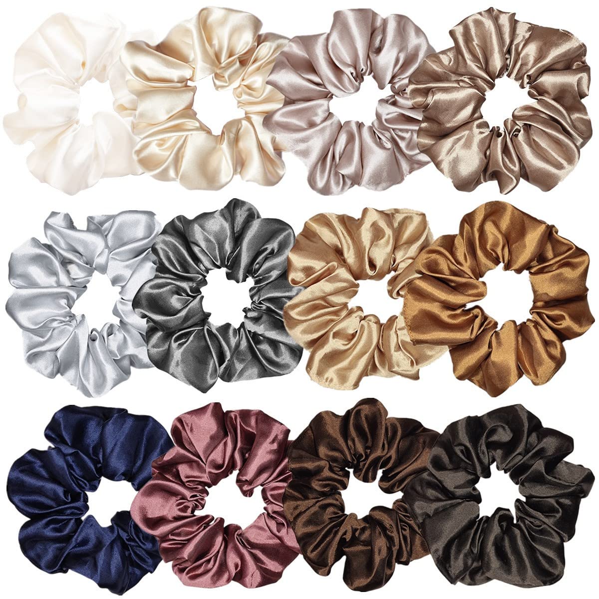 12 Pcs Hair Scrunchies Hair Ties Fashion Hair Bands Hair Bow Ropes Hair Elastic Bracelet Ponytail Holders Hair Accessories for Women and Girls (4.5 Inch, Multi-colored)