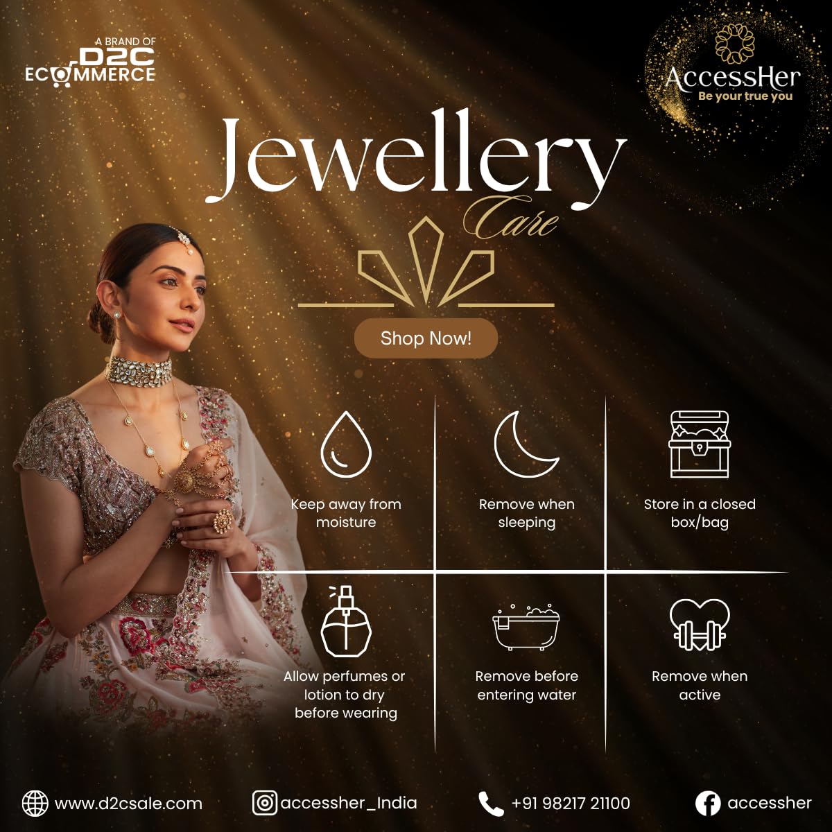 AccessHer Hairbands for Women & Girls | Gold & Silver Rhinestone Hair Hoops | Stylish Hair Accessories for Weddings, Parties, Ethnic Wear & Rakhi Gift (Rose Gold 3, One Size)