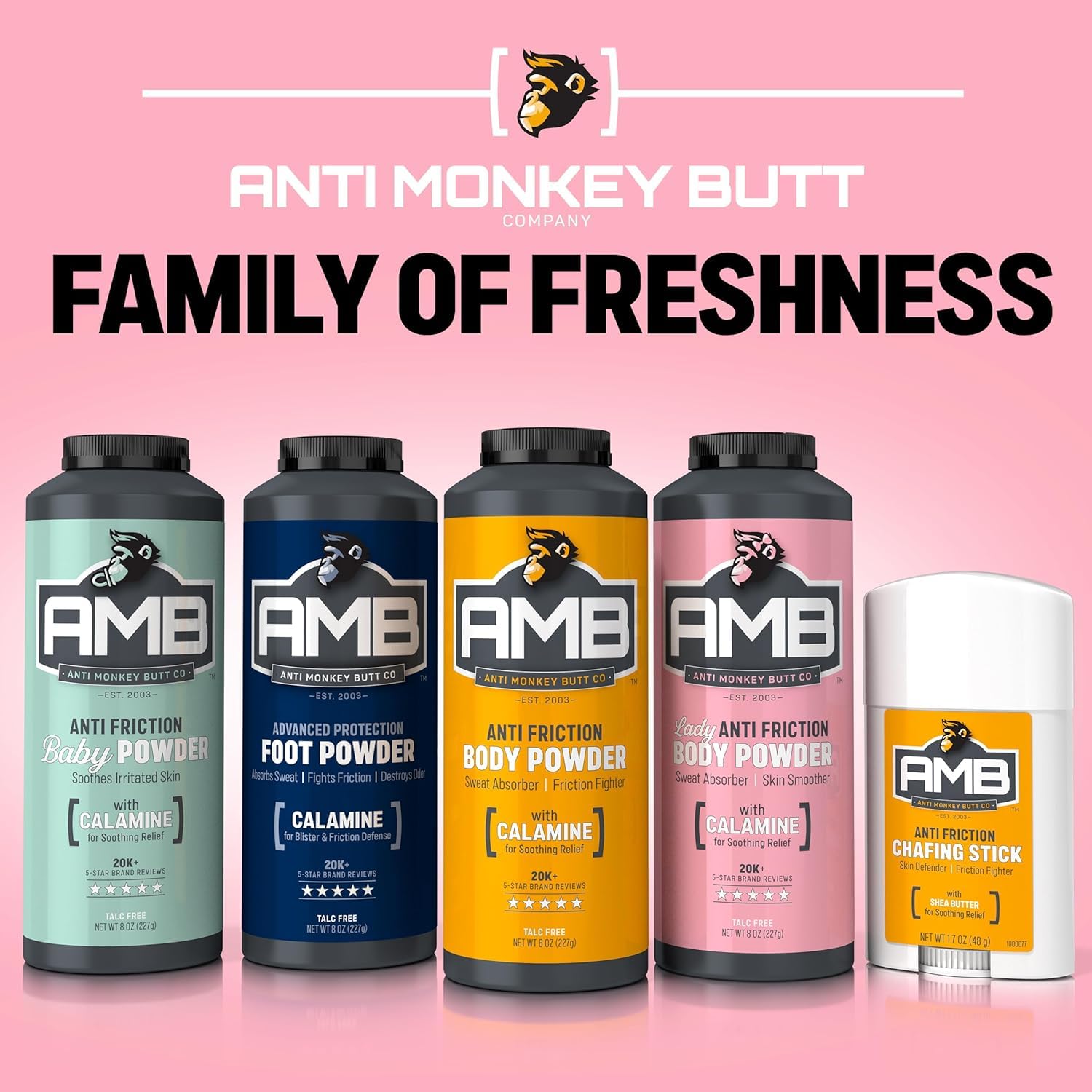 Anti Monkey Butt Body Powder for Women, Talc-Free Sweat & Chafing Relief with Calamine, Hypoallergenic Formula, 8 oz (Pack of 2)