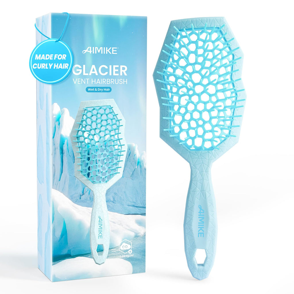 AIMIKE Glacier Detangling Brush, Pain-Free Detangler Brush for Curly Hair Wet & Dry Use, Glide Through Tangles with Ease, Vented Hairbrush for Women's 2c to 4c Curls, Blue