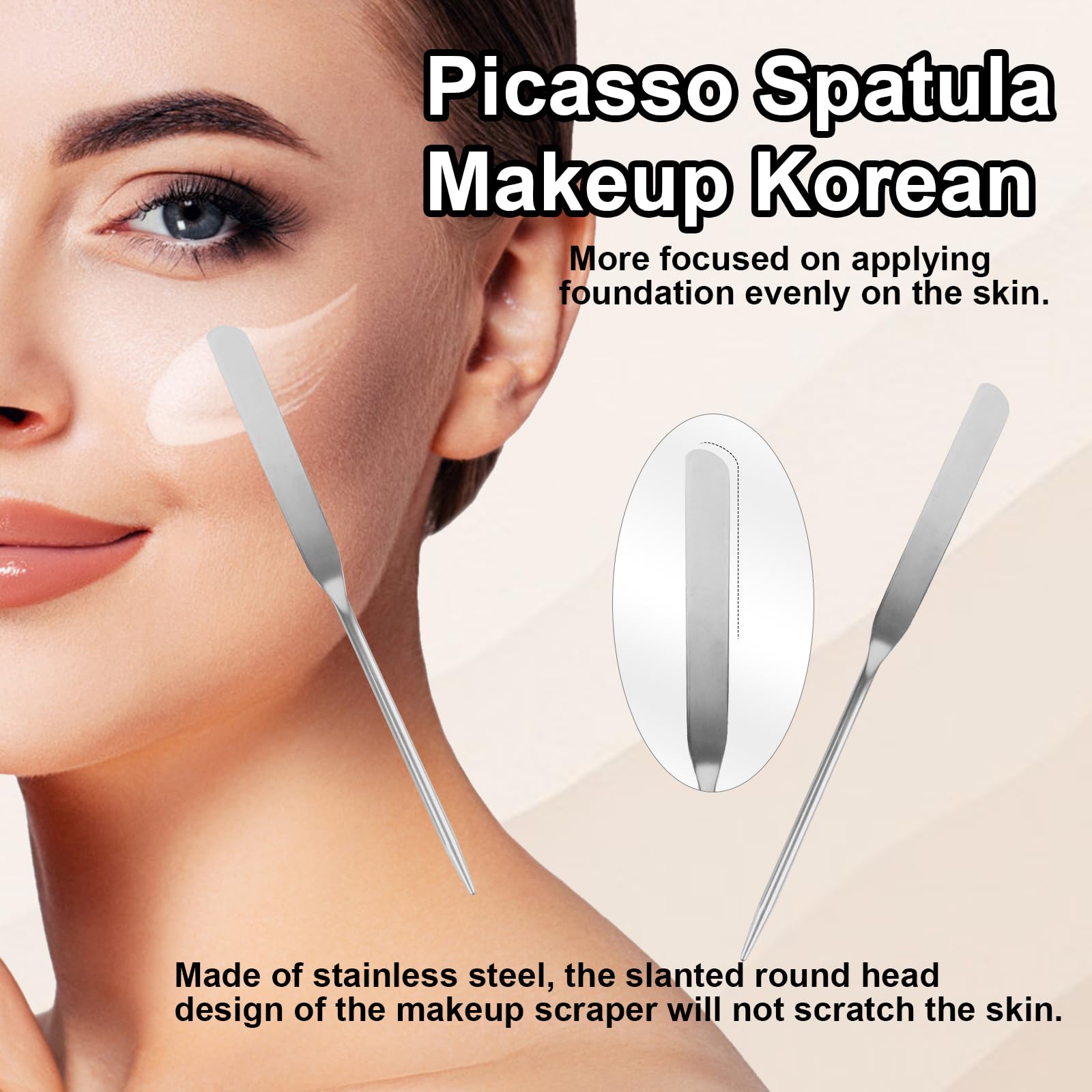 5pcs Professional Makeup Spatula Korean Set with Foundation Spatula Stainless Steel Makeup Palette Acrylic Cosmetic Palette,Reusable Beauty Tools for Facial Cosmetic,Nail Art,Pigment Blending