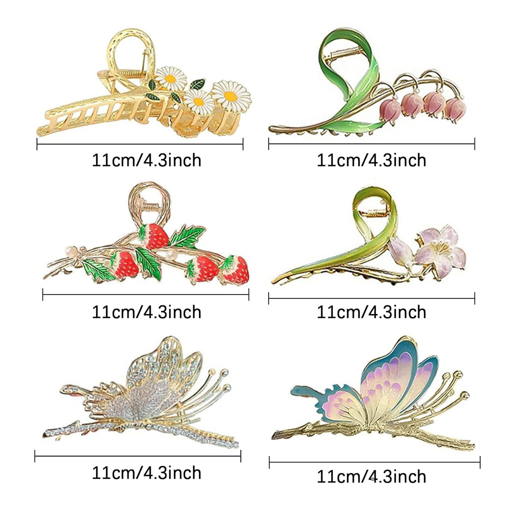 6 Pcs Hair Claw Clips for Women, Large Strong Metal Butterfly Hair Clips Flower Hair Clips for Women Thick Hair