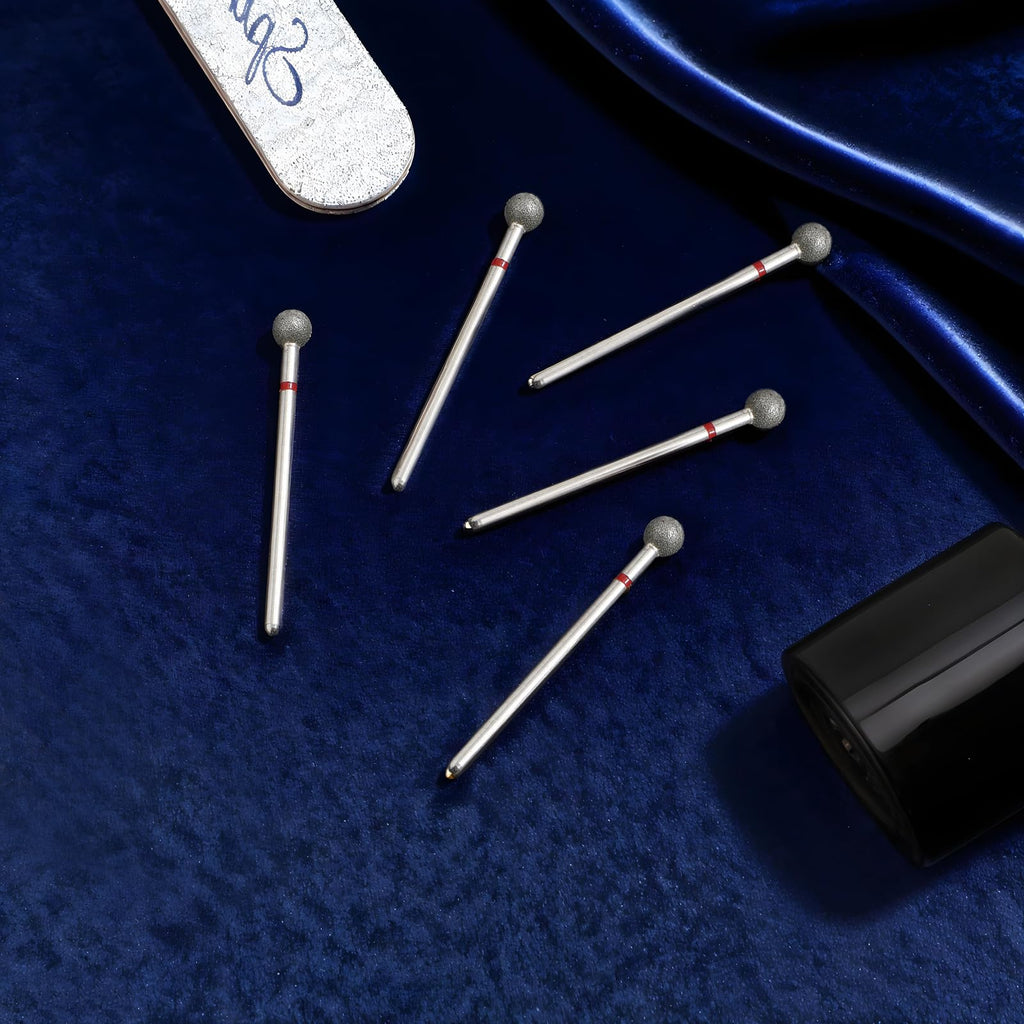 5PCS Nail Drill Bits, Silver Metal Ball Head Grinding Head Accessory Manicure Drill Set for Cuticle Clean, Nail Beauty, Polishing Care, Fits 3/32'' Shank Machines