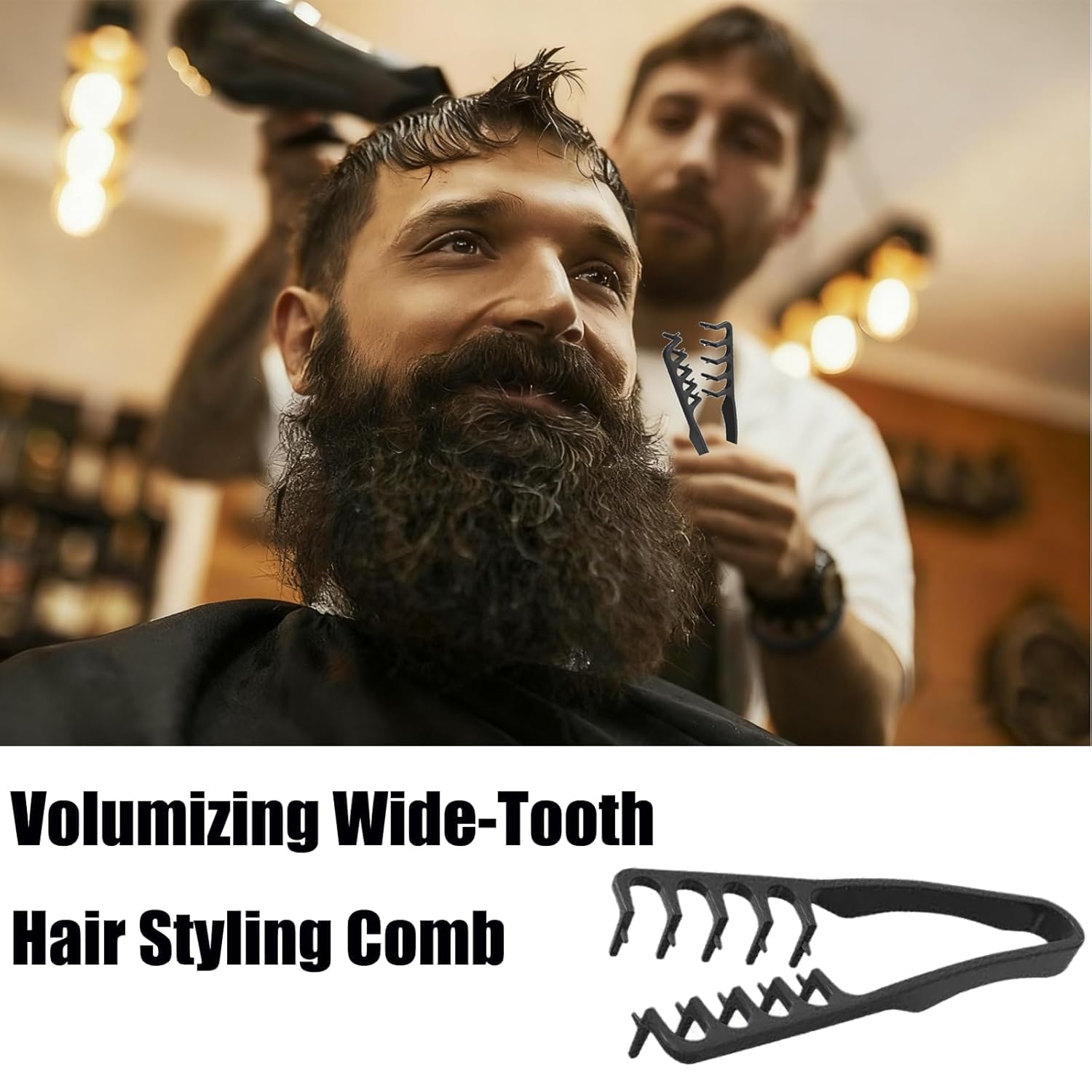 2 Pcs Texture Comb, Voluminous Wide-Toothed Hair Comb, Apparatus Maximum Lift Roots Volume Tool, Barber Wide Fine-Toothed Dual-Purpose Set, ABS Plastic with Textured Grip Tool for Men (Black+Grey)