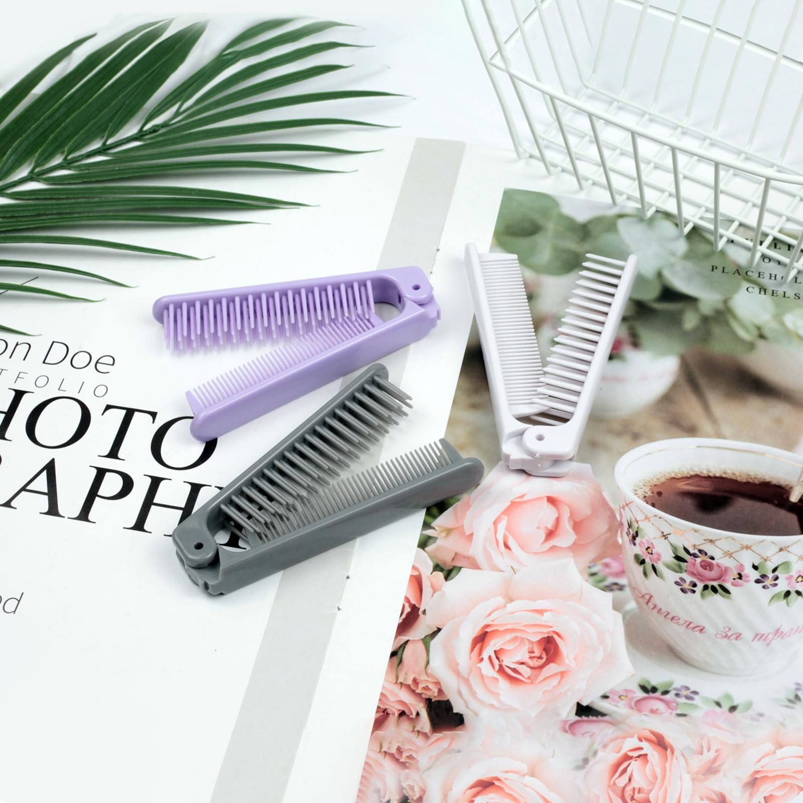 3-Piece Pocket Folding Comb Set – Portable Travel Hair Brushes with Dual-Headed Design, Compact and Colorful (Gray, Purple, White)