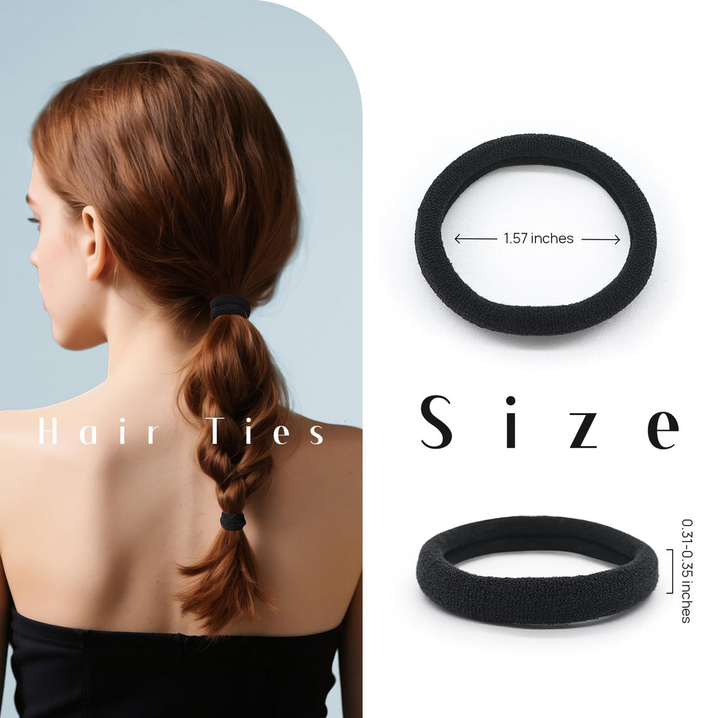 50 Pack Dreamlover Seamless Thick Cotton Hair Rubber Bands, Elastic Durable Ponytail Holders Hair Ties, Ponytail Buns Headbands, No Crease And Damage Hair Accessories For Kids, Girls And Women (Black)