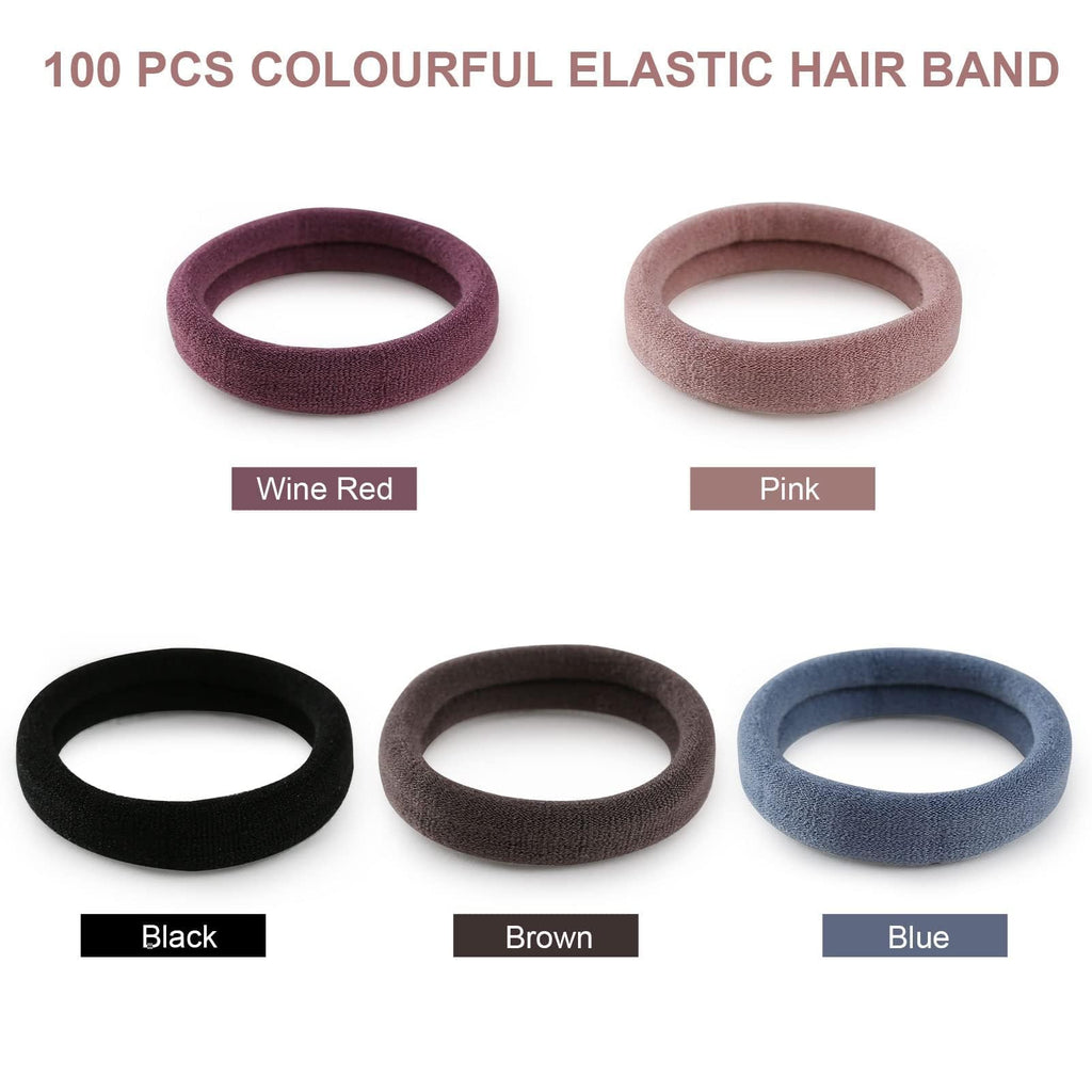 100 Pcs Thick Seamless Brown Hair Ties, Ponytail Holders Hair Accessories No Damage for Thick Hair (Natural Colors)