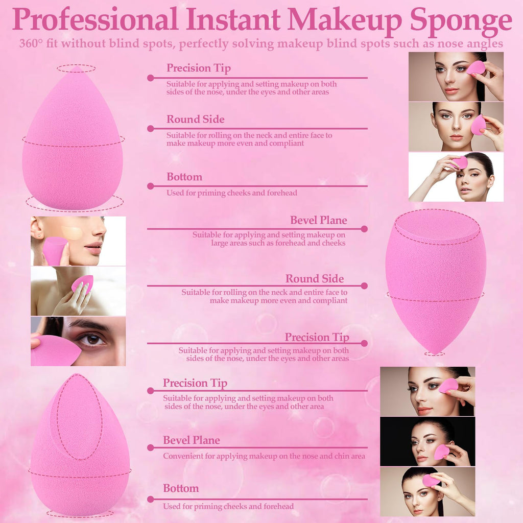 14 Pcs Make up Sponges Beauty Sponges Blender with 4 Pcs Powder Puff and 4 Pcs Mini Makeup Sponge for Foundation,Liquid,Powder,Concealer,Cream(Hot Pink)