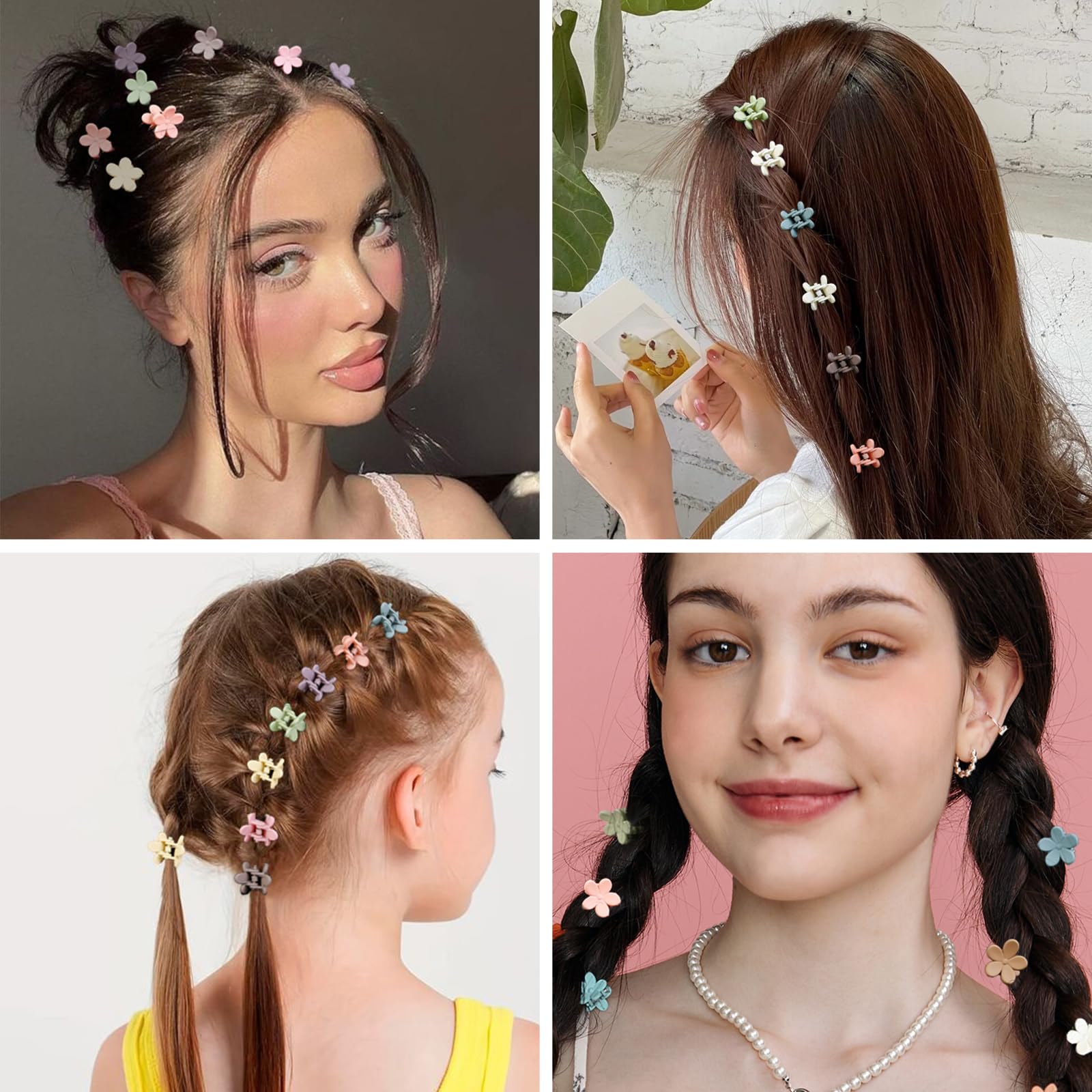 100Pcs Colorful Mini Flower Hair Clips, TEBIEKOY Small Hair Clips Mini Claw Clips Cute Jaw Clips Hair Pins Hair Barrettes Hair Accessories for Women Teens