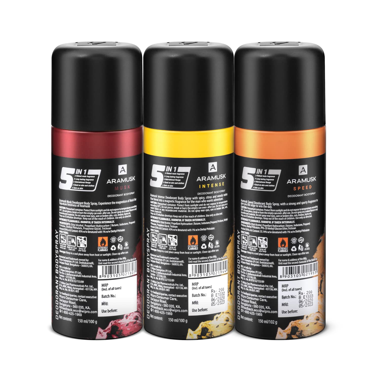 Aramusk Deodorant For Men With Long Lasting Fragrance| Musk, Intense, & Speed Everyday Wear Body Spray Assorted Pack| 150ml Each