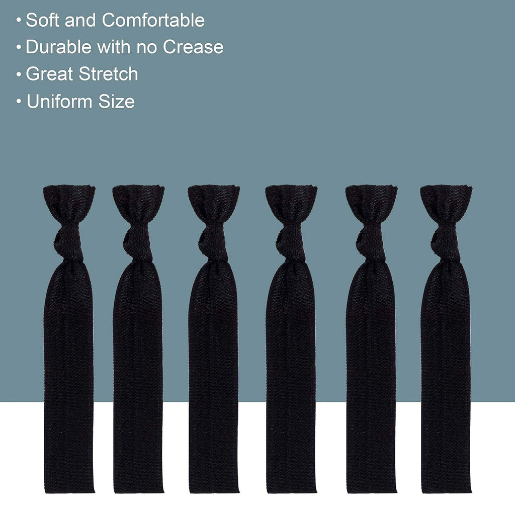 79STYLE 100pcs Elastic Hair Ties Ouchless No Pull Black Ribbon Hair Ties Ponytail Holders Bulk For Women Yoga Twist Fabric Hair Bands Hand Knotted Fold Over Solid Hair Accessory (Black)