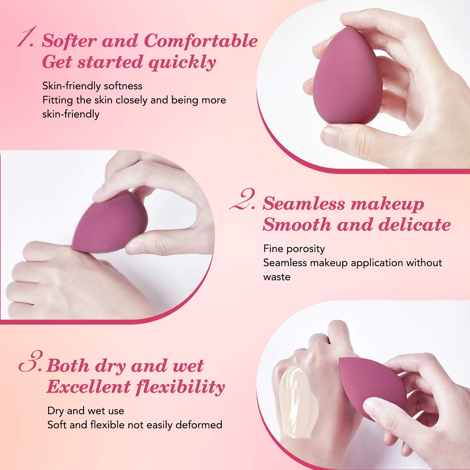 14PCS Makeup Sponge Set, Beauty Blender Sponge for Foundation Blending with 3PCS Mini Makeup Sponges & 4PCS Triangle Powder Puff, Soft Make Up Sponges for Face Cosmetic Applicator for Powder Liquid