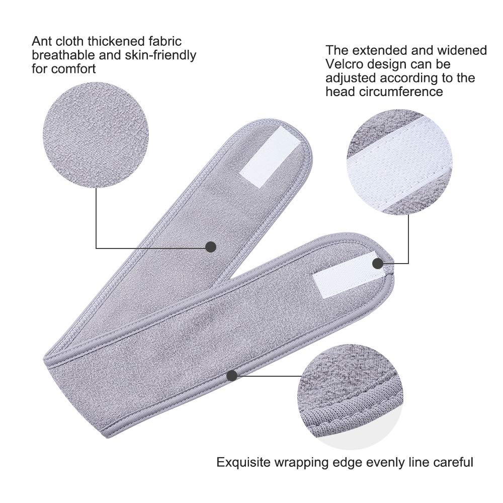 4 PCS Facial Spa Headbands(White, Black, Pink?Gray)? Makeup Shower Bath Wrap Sport Headband Terry Cloth Stretch Towel with Magic Tape