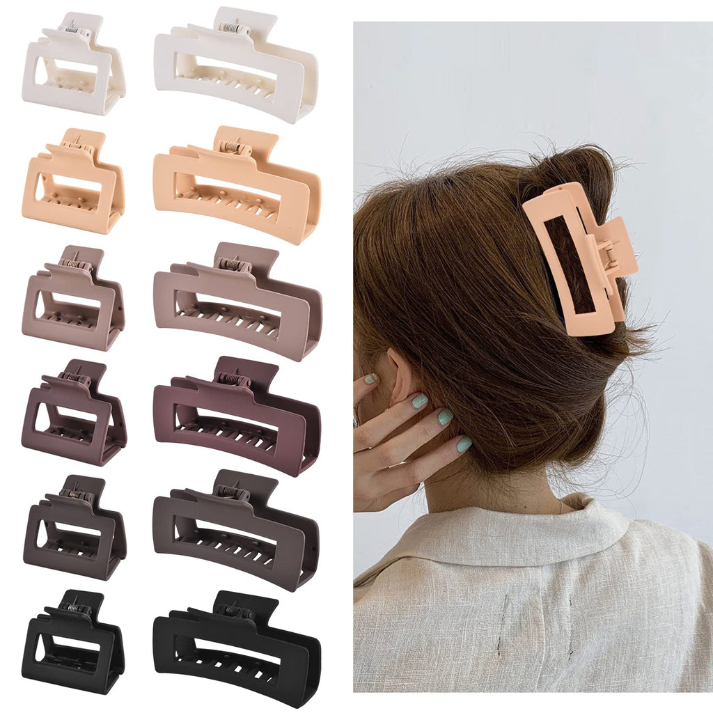 12 Pcs Rectangle Hair Clips, Hair Accessories for Women and Girls, Including 6 Pcs 4 Inch Large Claw Clips for ThickHair and 6 Pcs 2 inch Small Claw Clips for ThinHair (Neutral)