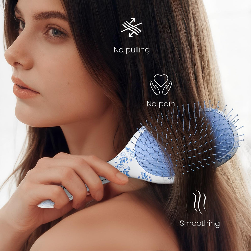 AIMIKE Porcelia Qing Detangler Brush, Pain-Free Detangling Brush with Soft FlexGlide Bristles, No Breakage or Pulling, Paddle Hair Brushes for Women Girls, Fast & Gentle Detangling for Thin Fine Hair