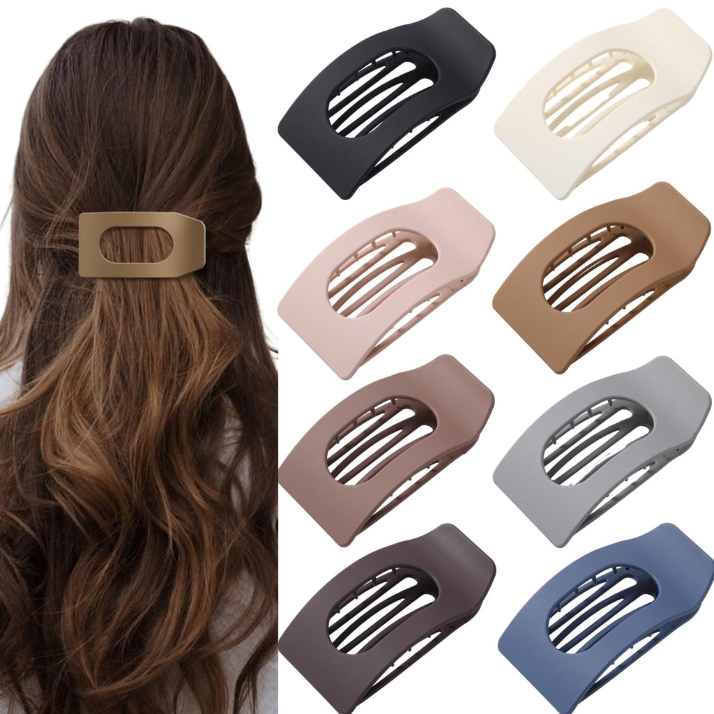 8 Pack Flat Hair Clips for Women – Large Matte Rectangle No-Slip Claw Clips, Strong Hold Square Hair Accessories for Thick & Thin Hair, Lay Flat Design for Work & Daily Styling