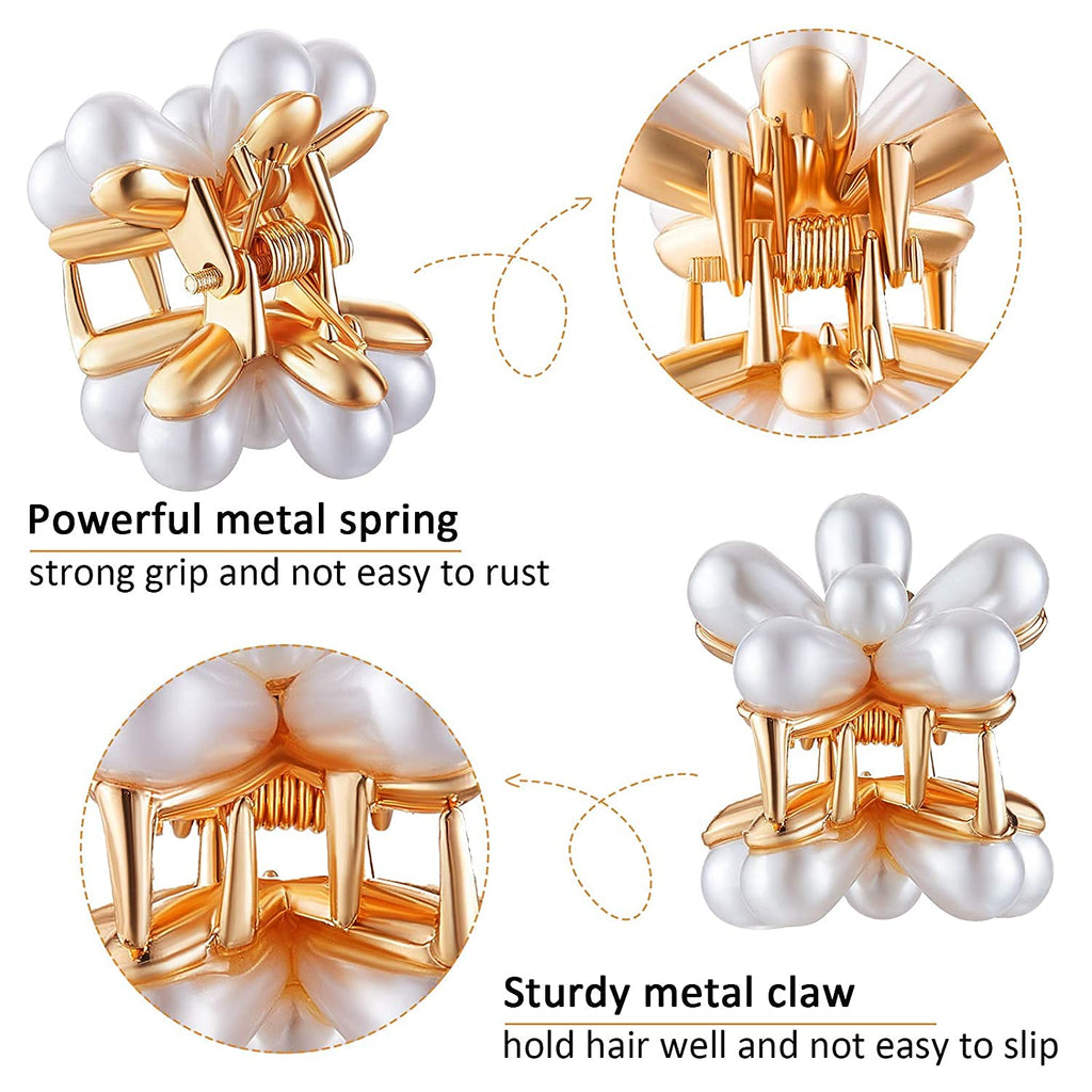 ANNACREATIONS 6 Pcs Korean Style Golden Metal Pearl Mini Hair Claw Clips – Hair Accessories & Jewelry for Women and Girls, Premium Strong Hold Small Hair Clutcher