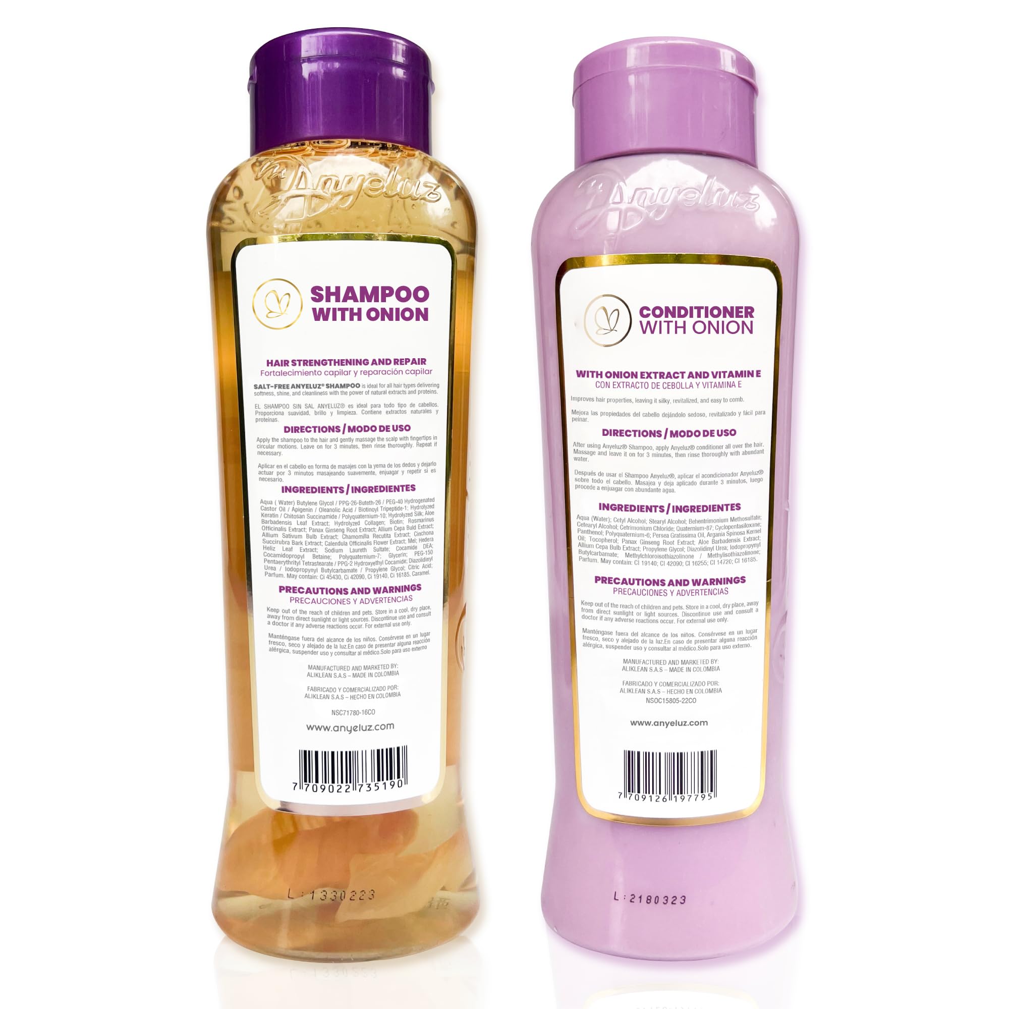 Anyeluz Onion Shampoo and Conditioner Set - Salt Free & Keratin Safe - Hair Growth Duo with Onion Extract and Biotin - 16.9 Fl Oz (Pack of 2)