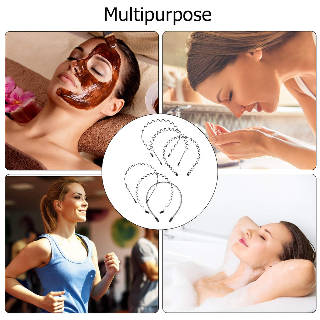 6PCS Metal Hair Bands, Spring Wavy Hair Hoop Unisex Black Wavy Headband Slicked Back Headband Non Slip Sports Hairband for Women Men