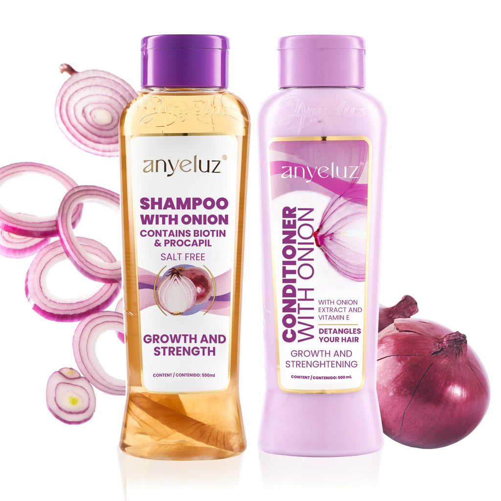 Anyeluz Onion Shampoo and Conditioner Set - Salt Free & Keratin Safe - Hair Growth Duo with Onion Extract and Biotin - 16.9 Fl Oz (Pack of 2)