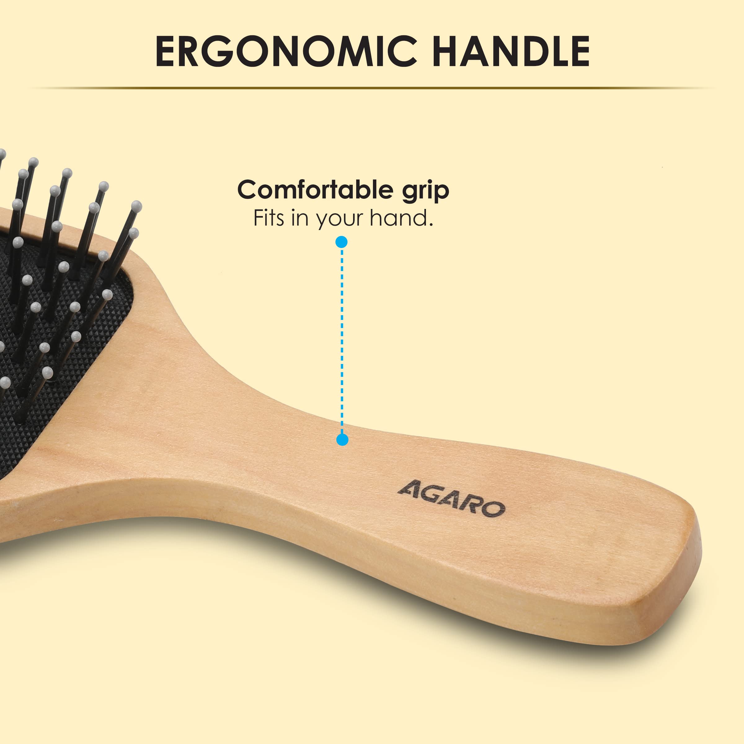 AGARO Wooden Paddle Hair Brush with Strong & flexible nylon bristles having Anti static ball tips, For Grooming, Straightening, Smoothing, Detangling Hair, ideal for Men, Women & Kids.