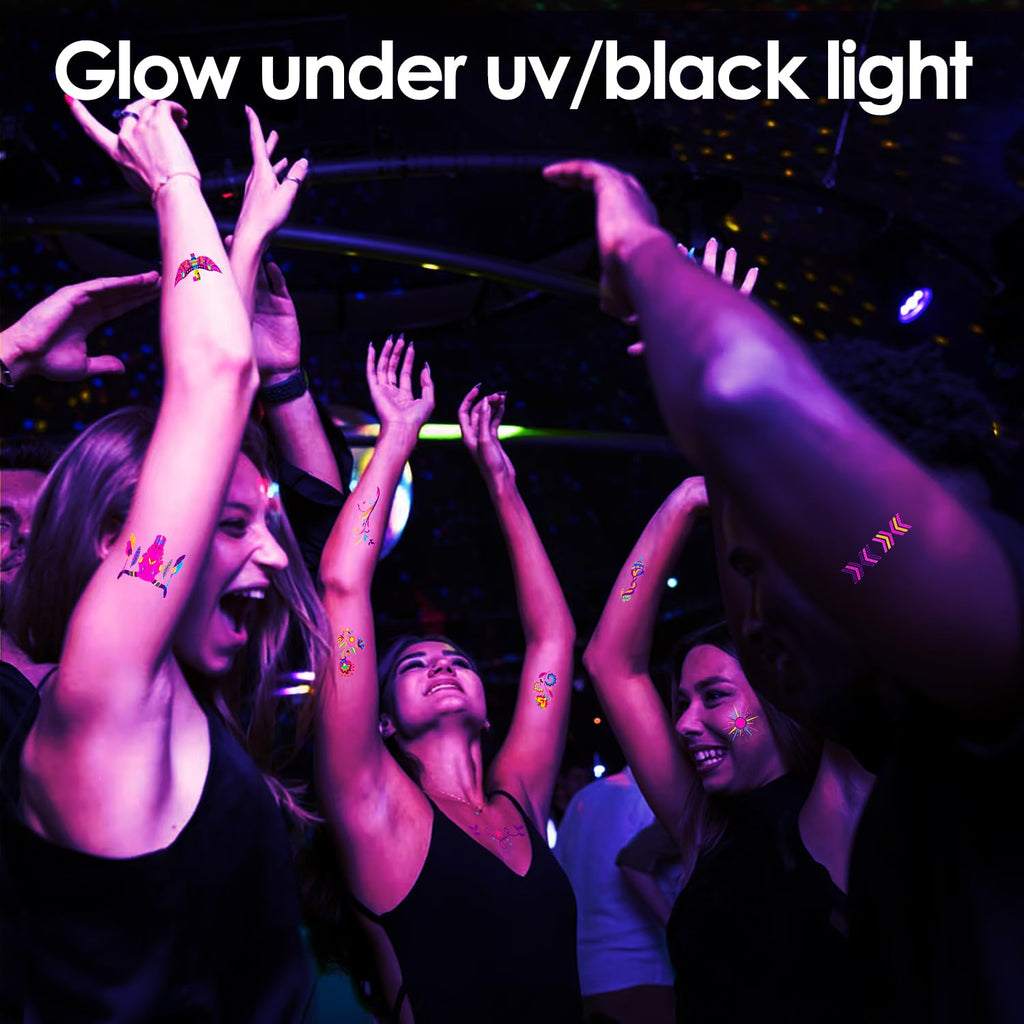 20sheets Butterfly UV Reactive Glow temporary tattoos, Neon UV Blacklight Reactive Cute Tattoos Stickers, Flower Waterproof Party Supplies Decoration, Party Favors, Gift