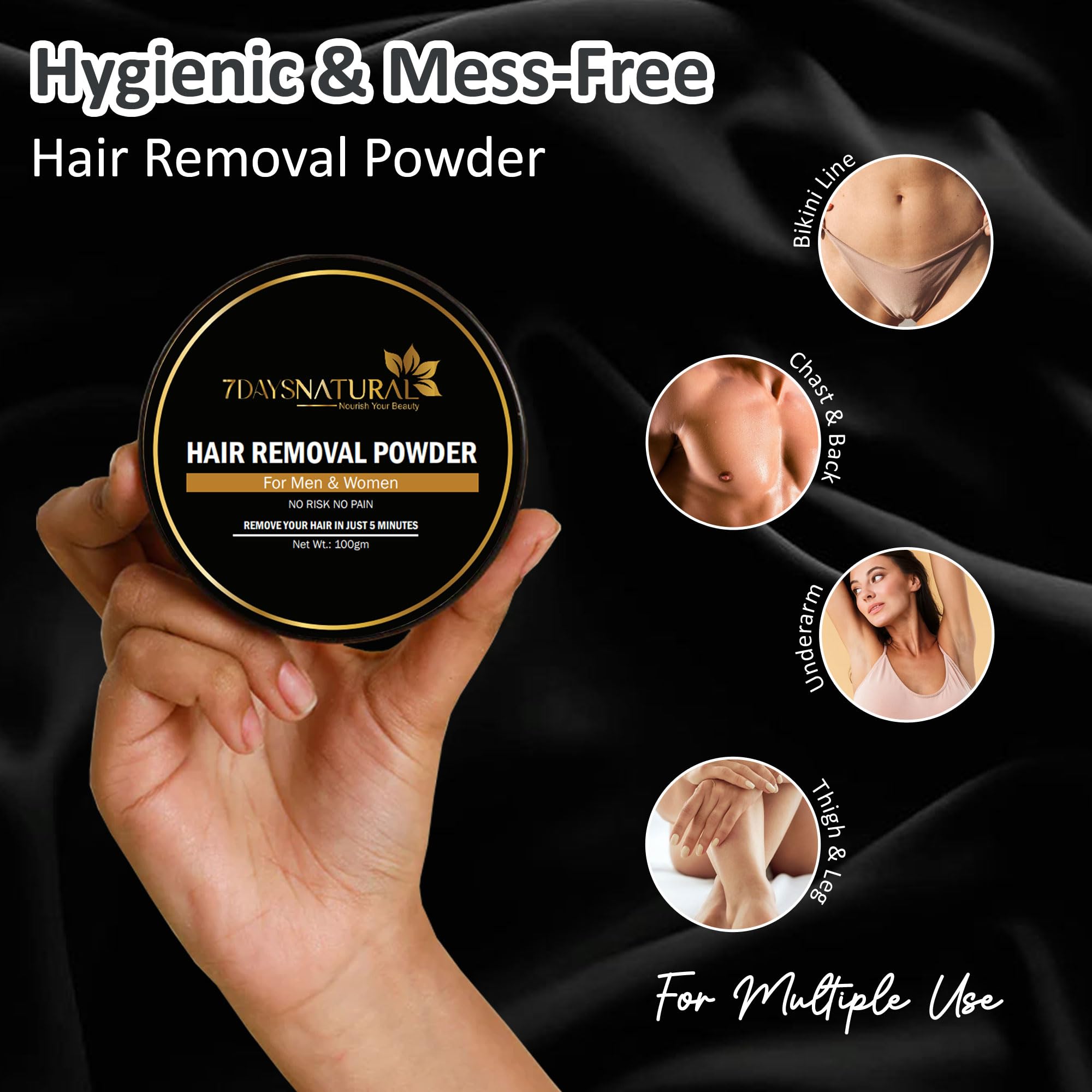 7DAYSNATURAL Hair Removal powder for Women for Hair Removal, Hair Removal Powder for Women, Herbal Wax Powder for Hair Removal (100gm)