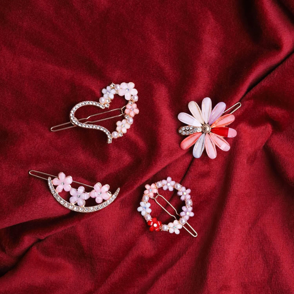 ANNACREATIONS 4 Pcs Korean Style Flower Metal Hair Lock Pin Clips, Hairpin for Women and Girls