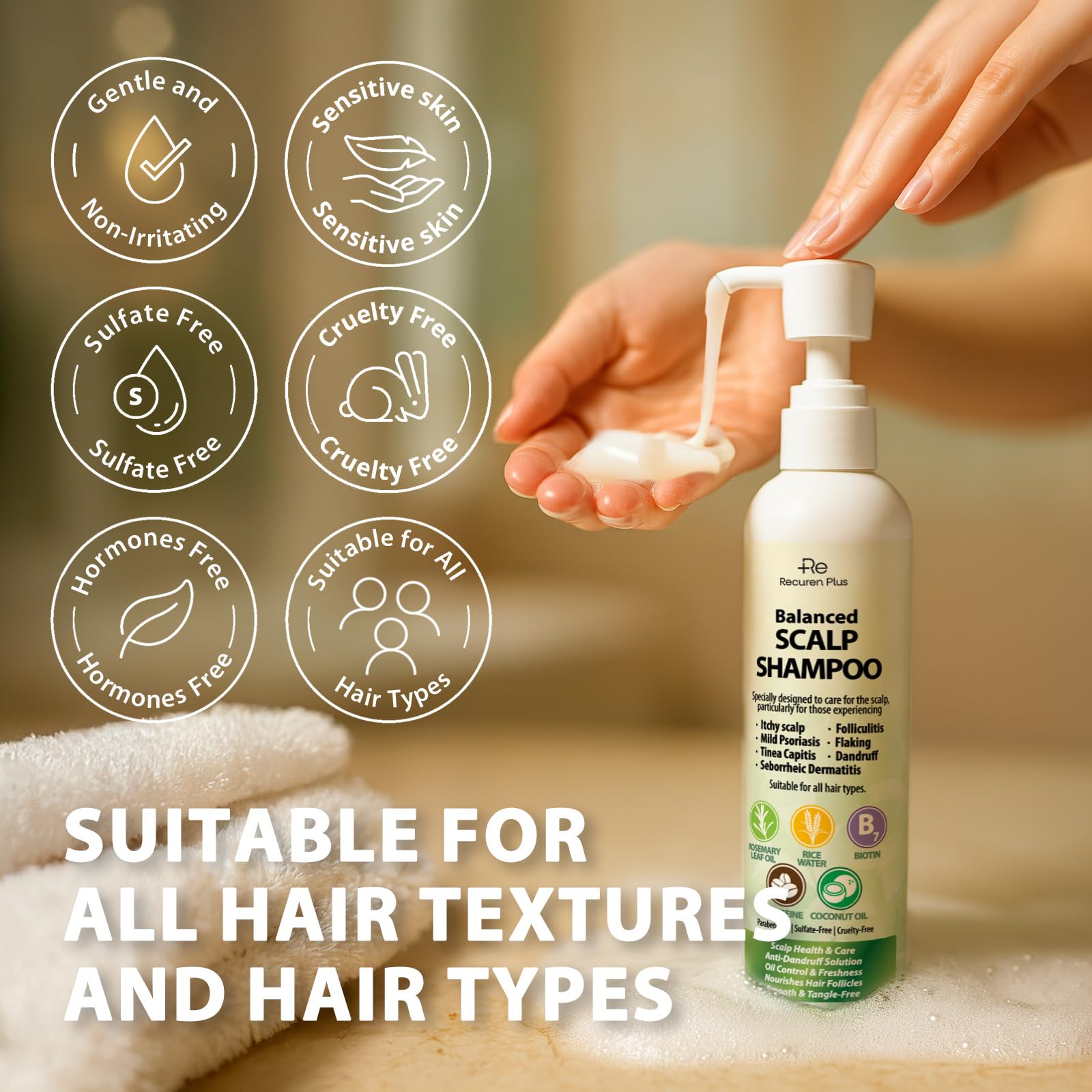 Antifungal Shampoo for Folliculitis and Seborrheic Dermatitis: Scalp Psoriasis Treatment, Dandruff & Itchy Scalp Relief with Salicylic Acid, Piroctone Olamine, Rosemary & Coconut Oil 8.8 fl.oz